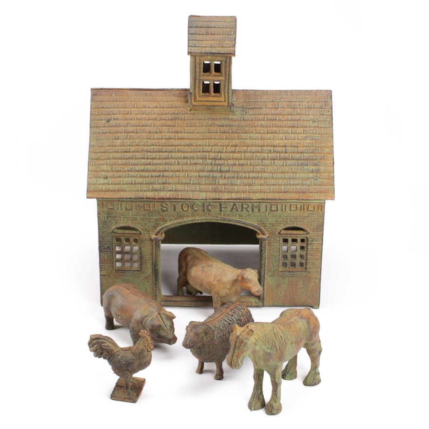 Cast Iron "Stock Farm" Barn with Animals