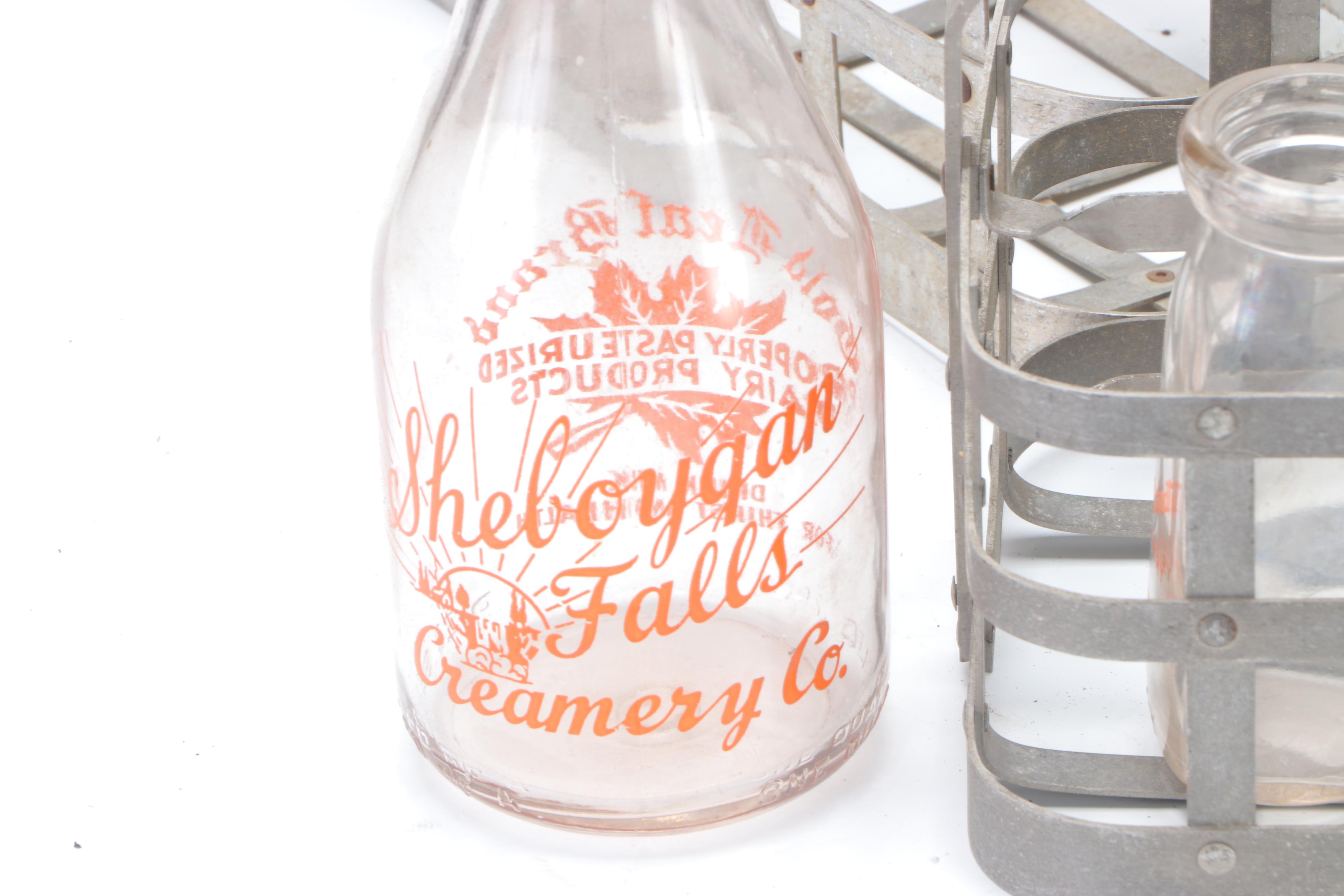 Milk Bottles with Metal Carrying Baskets
