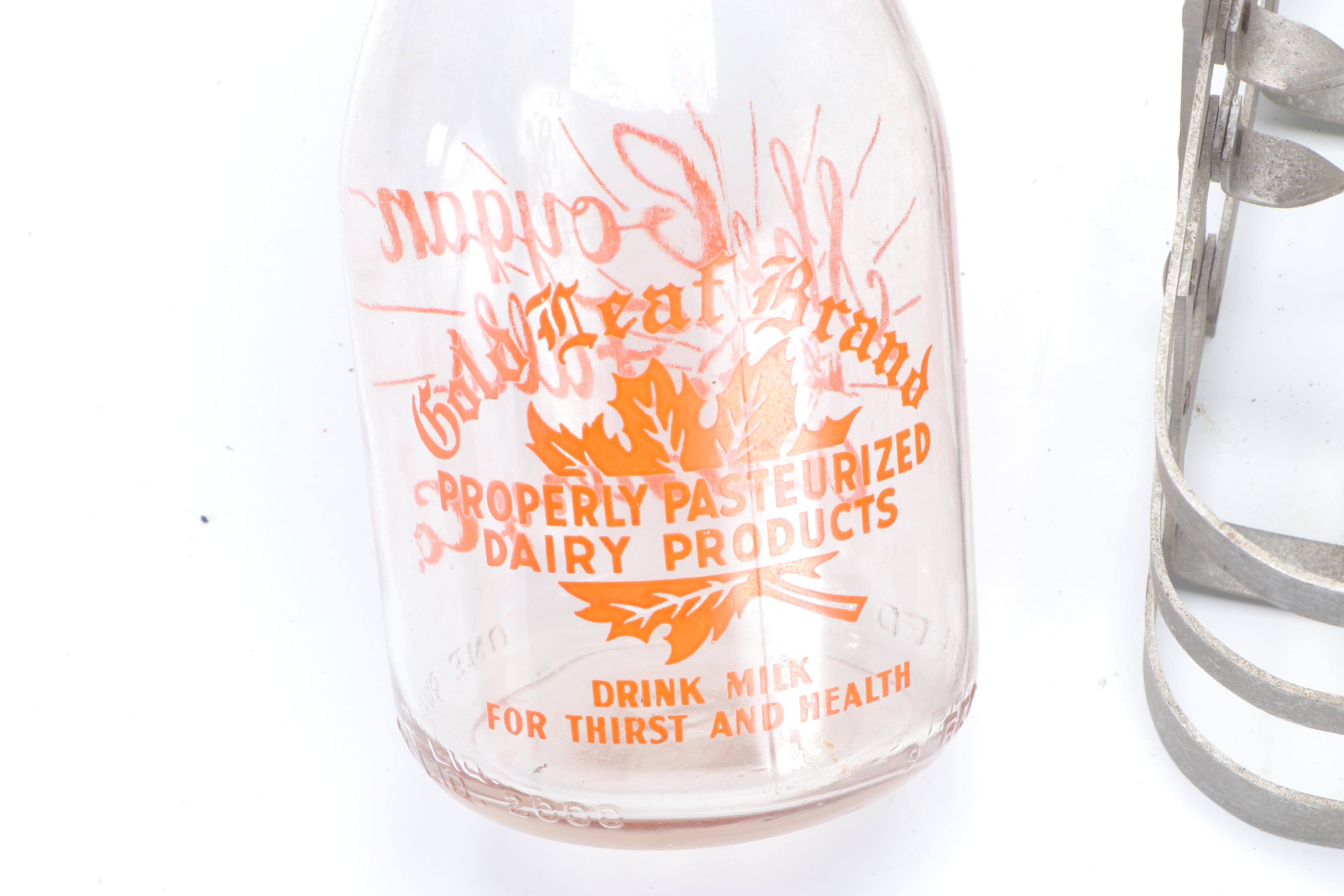 Milk Bottles with Metal Carrying Baskets