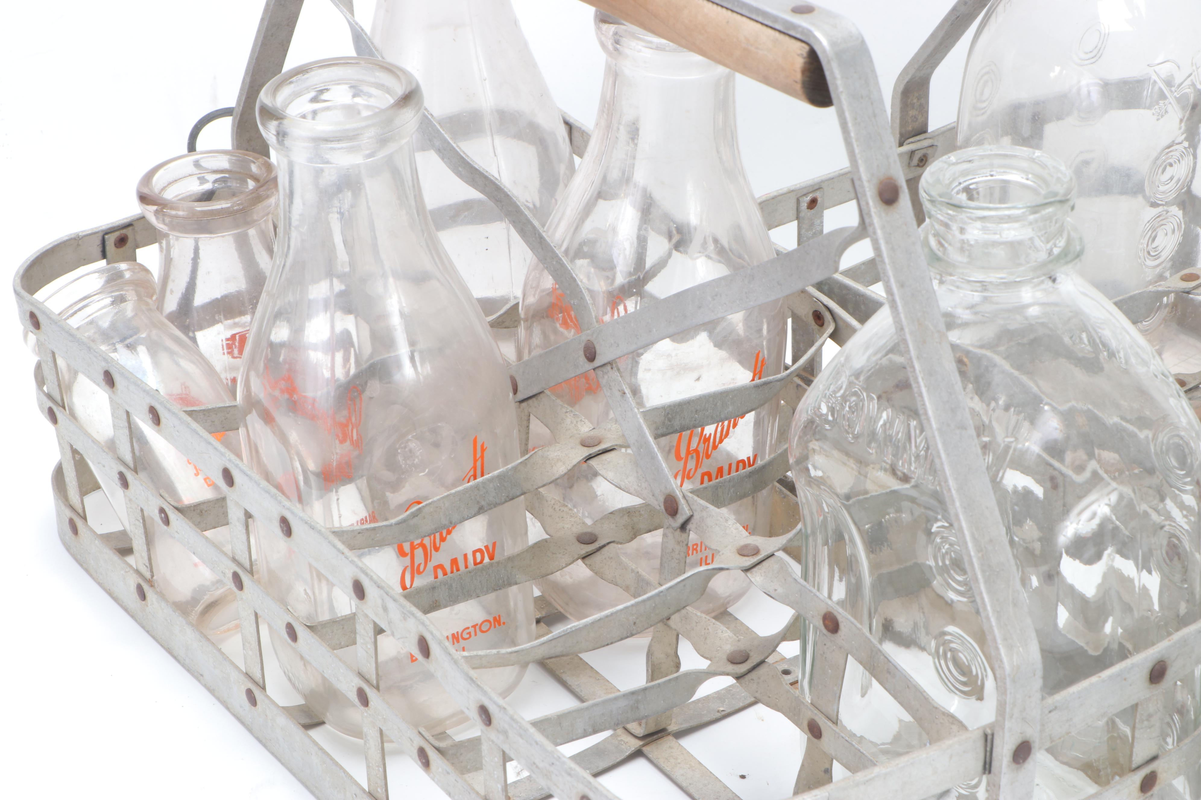 Milk Bottles with Metal Carrying Baskets