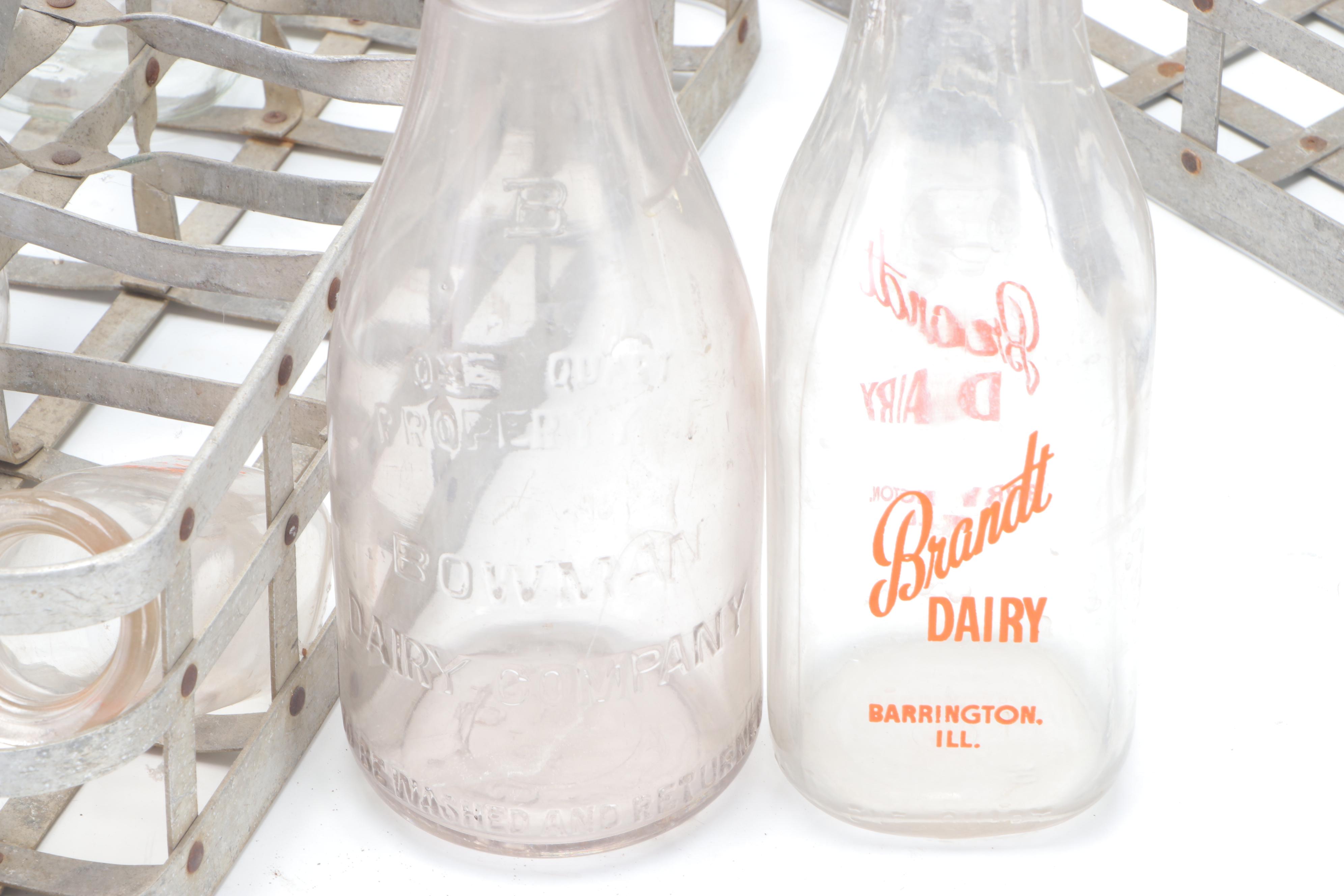 Milk Bottles with Metal Carrying Baskets