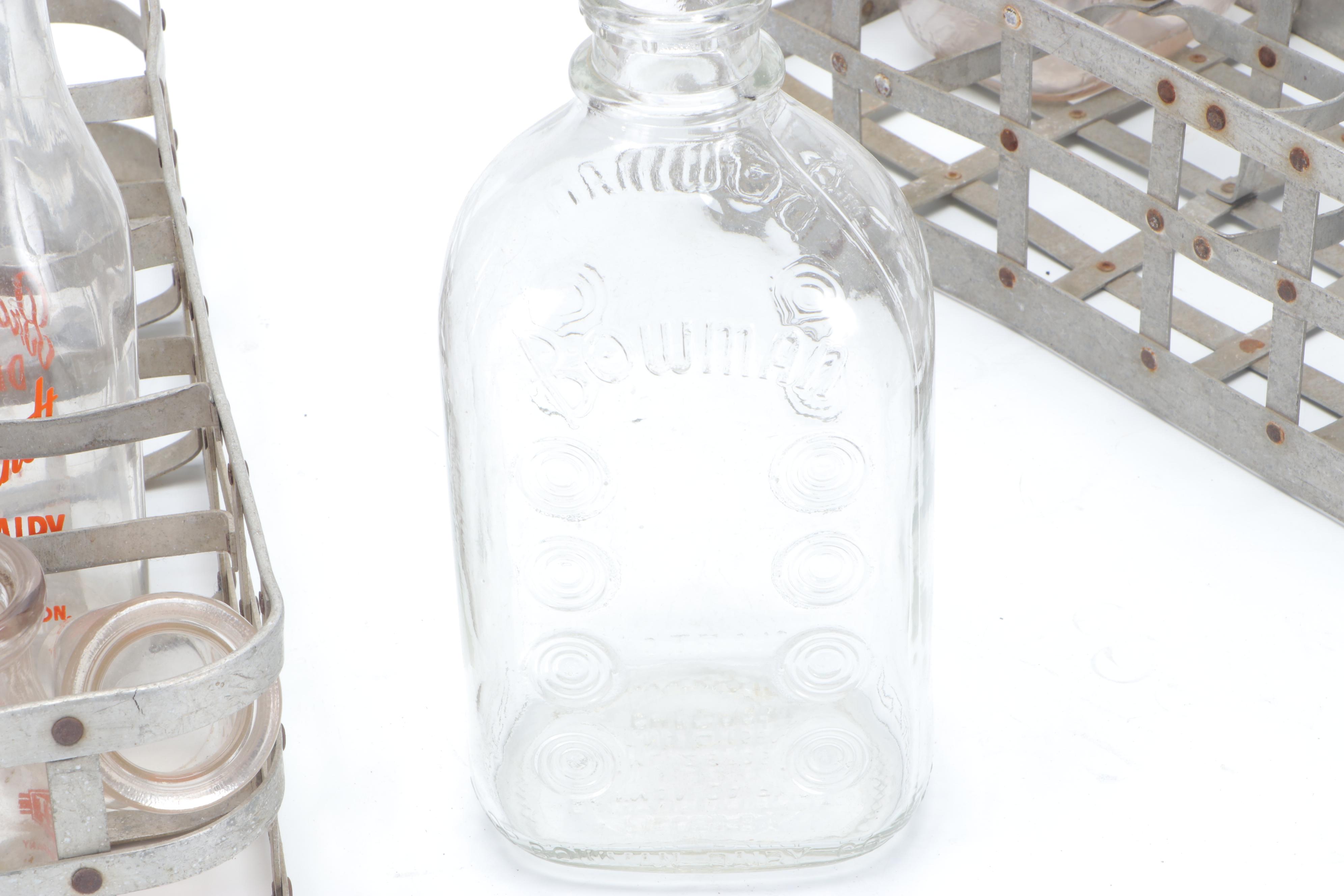 Milk Bottles with Metal Carrying Baskets