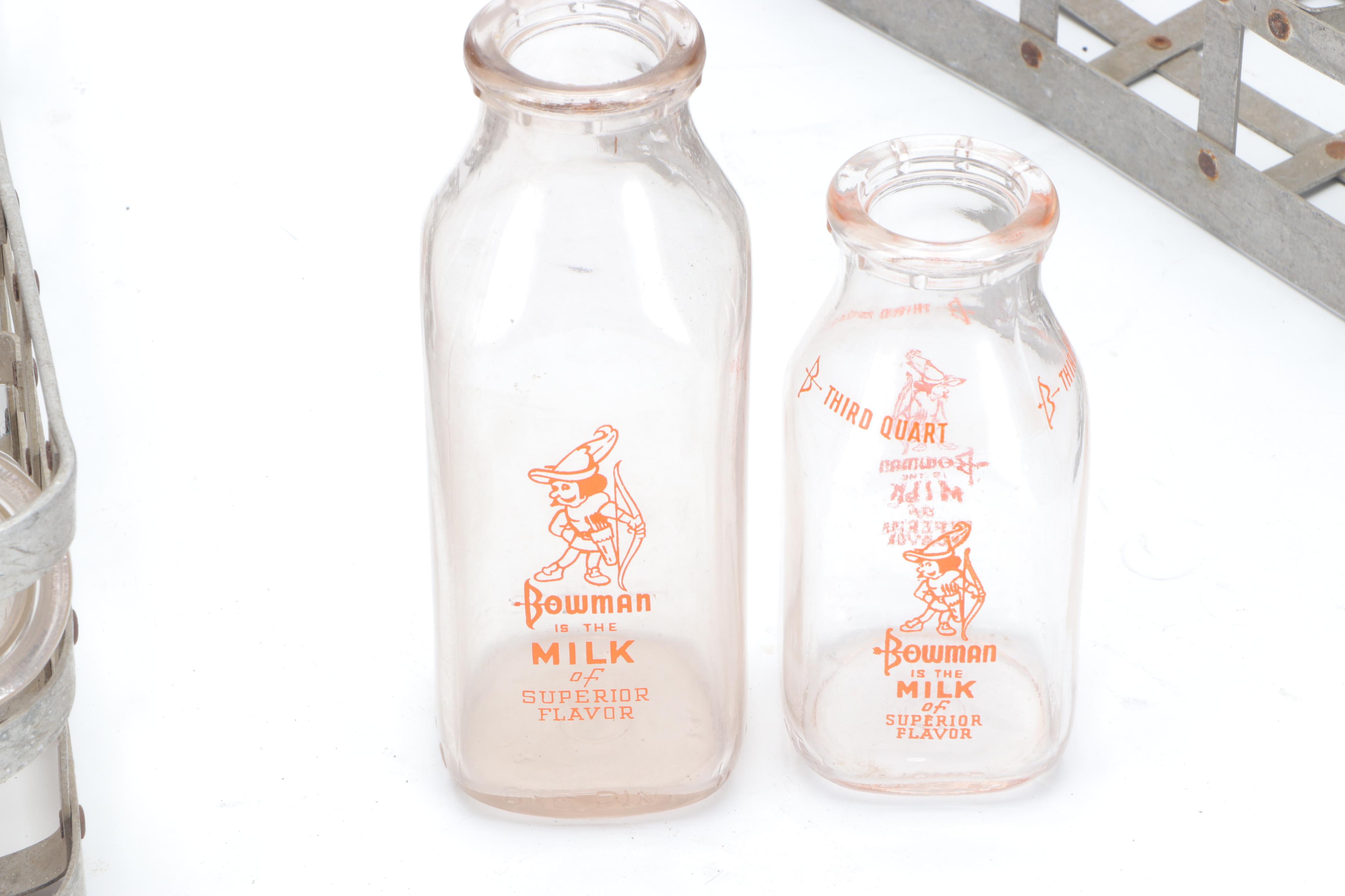 Milk Bottles with Metal Carrying Baskets