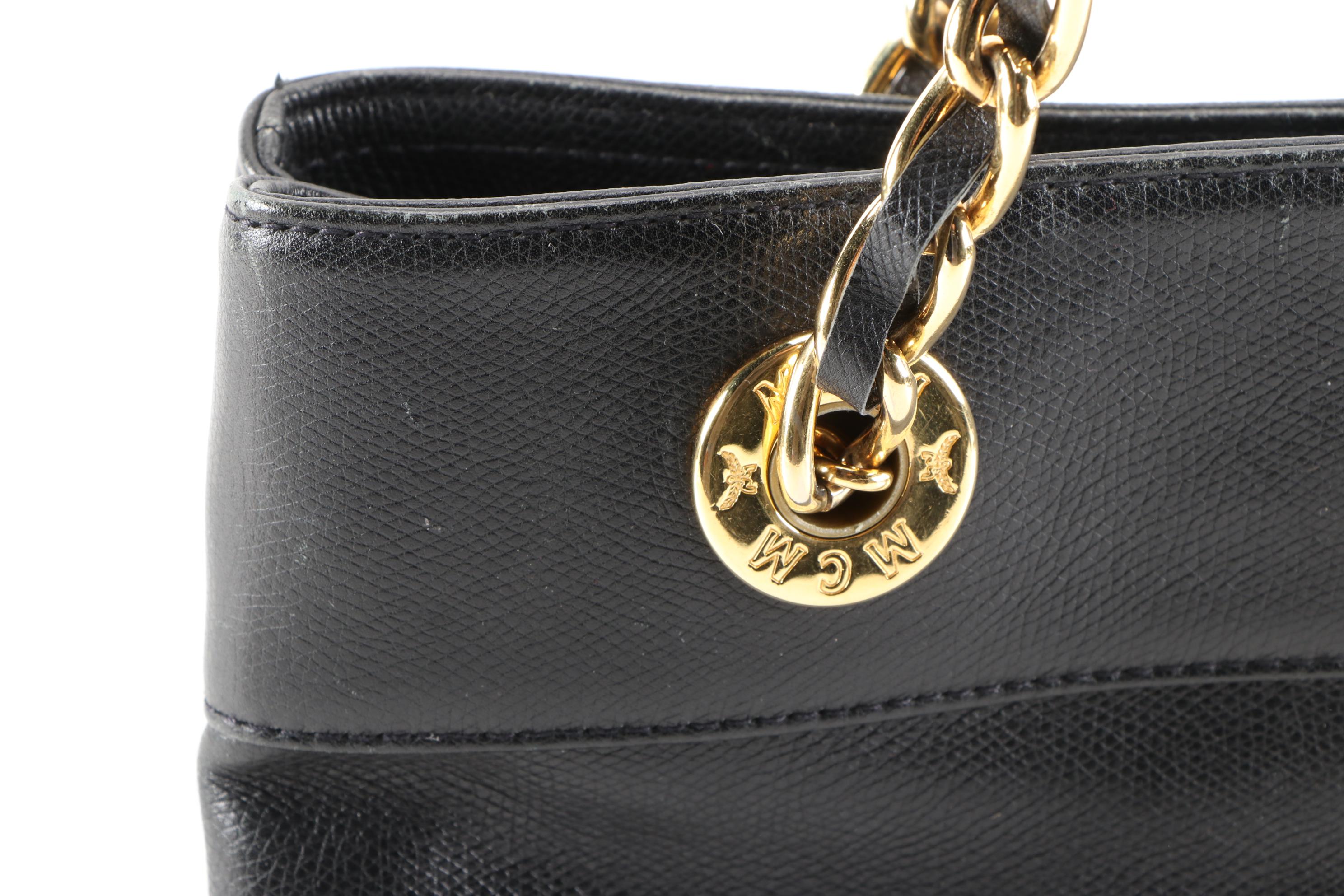 MCM Black Grained Leather Dual Compartment Shoulder Bag