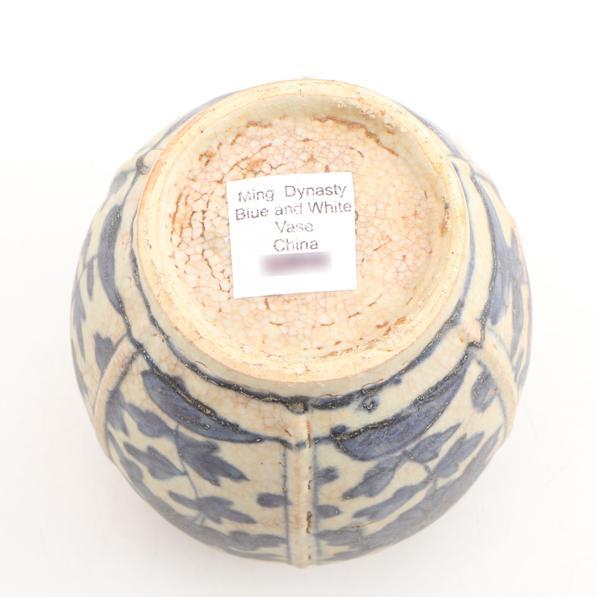 Chinese Blue and White Vase, Ming Dynasty