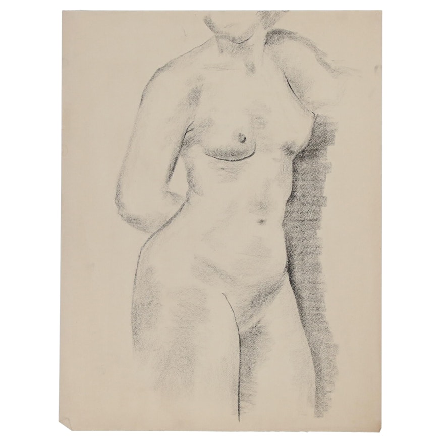 W. Glen Davis Charcoal Figure Drawing of Female Nude