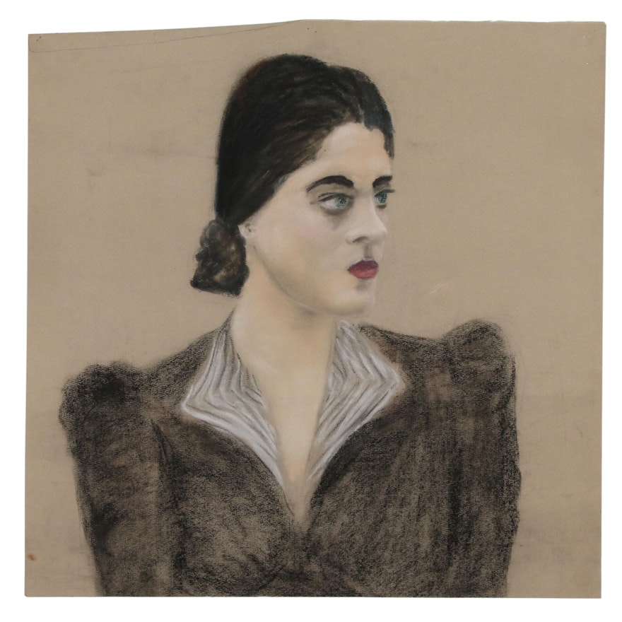 W. Glen Davis Pastel Portrait Drawing of Woman