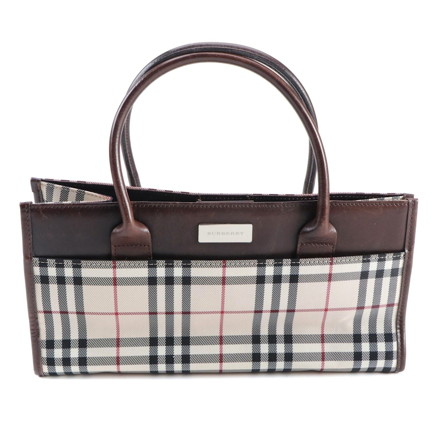 Burberry "House Check" and Brown Leather East West Tote