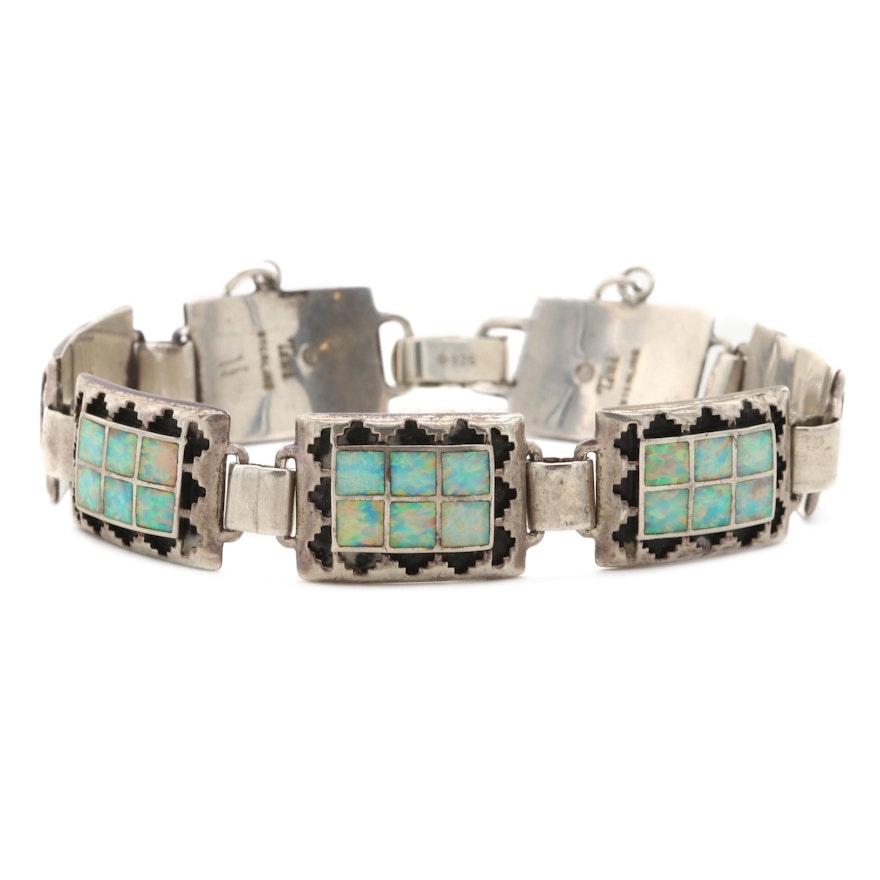 Southwestern Style Sterling Silver Synthetic Opal Bracelet