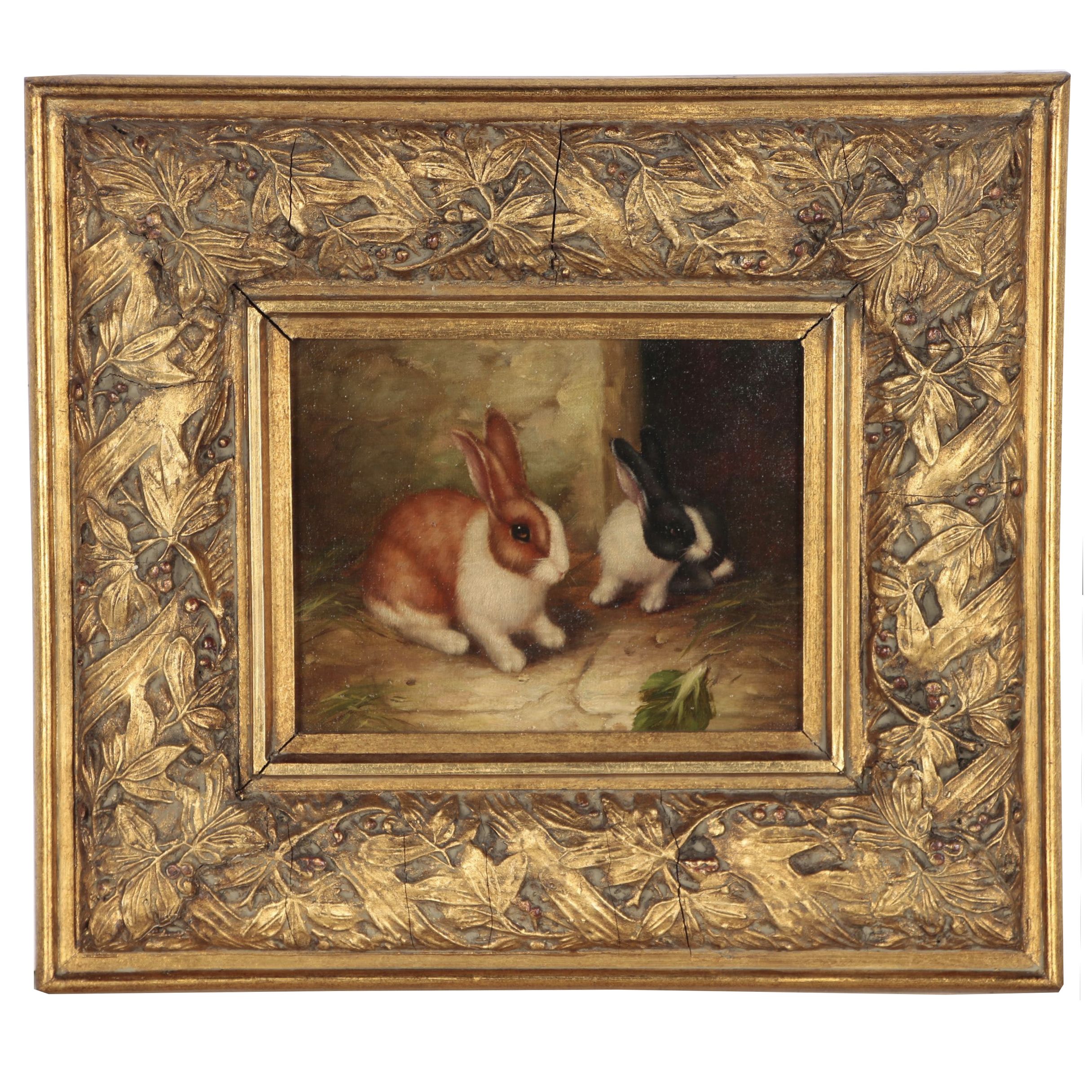 Oil Painting of Two Rabbits | EBTH