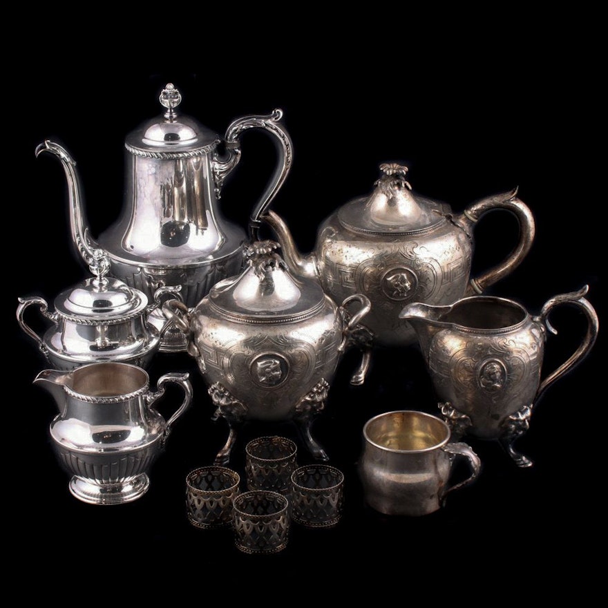 Silver Plate Tea and Coffee Services with Other Table Accessories