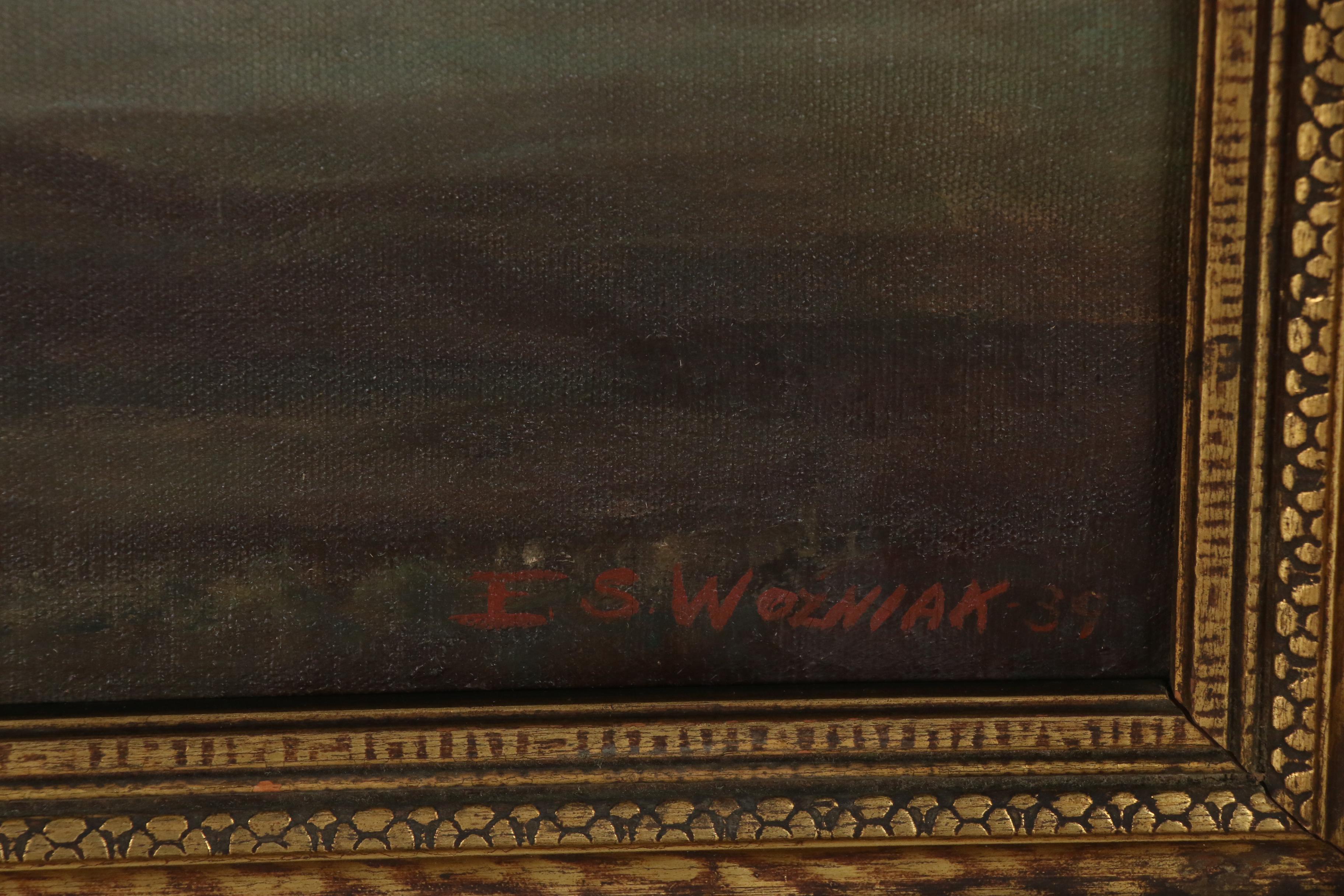 E.S. Wozniak Landscape Oil Painting, 1939