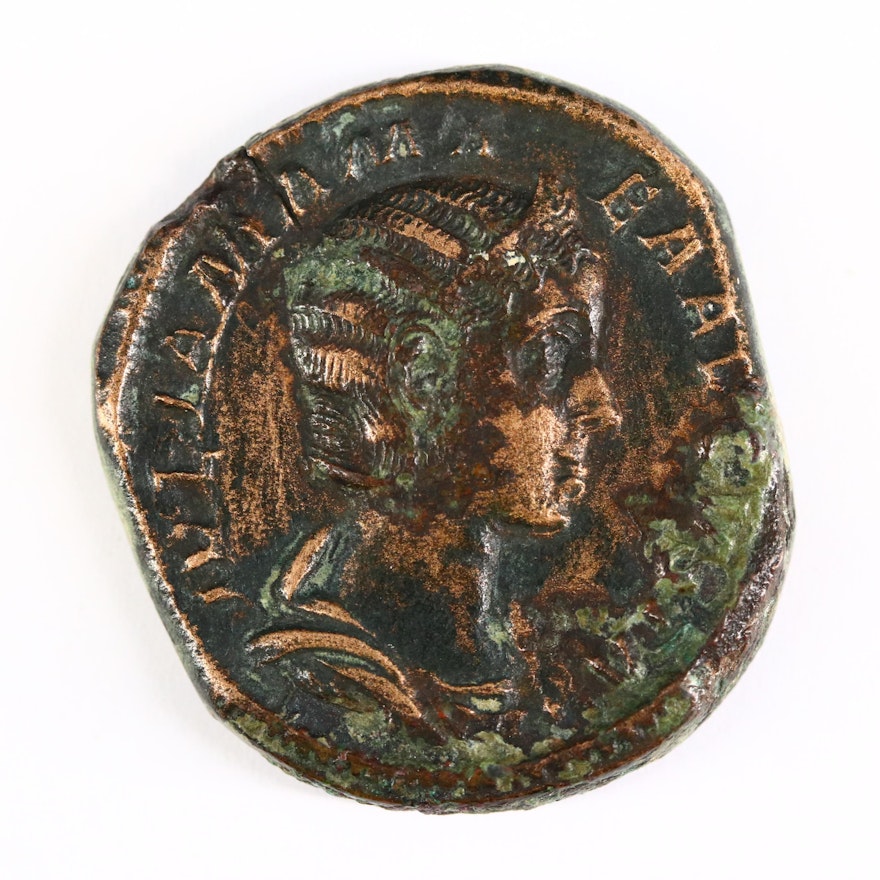 Ancient Roman Imperial AE Sestertius Coin of Julia Mamaea, ca. 230 A.D.