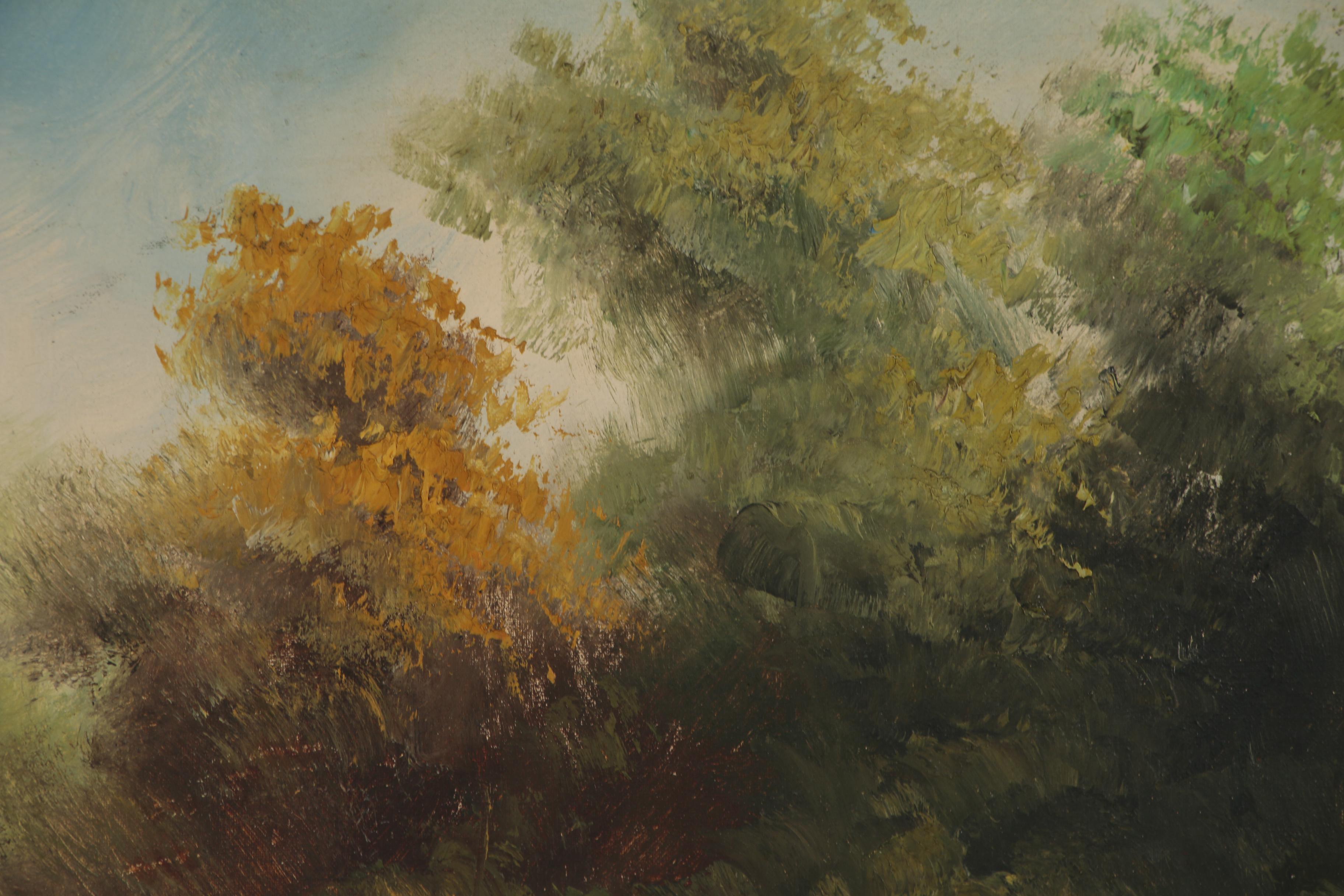 River Landscape Oil Painting, Mid-20th Century