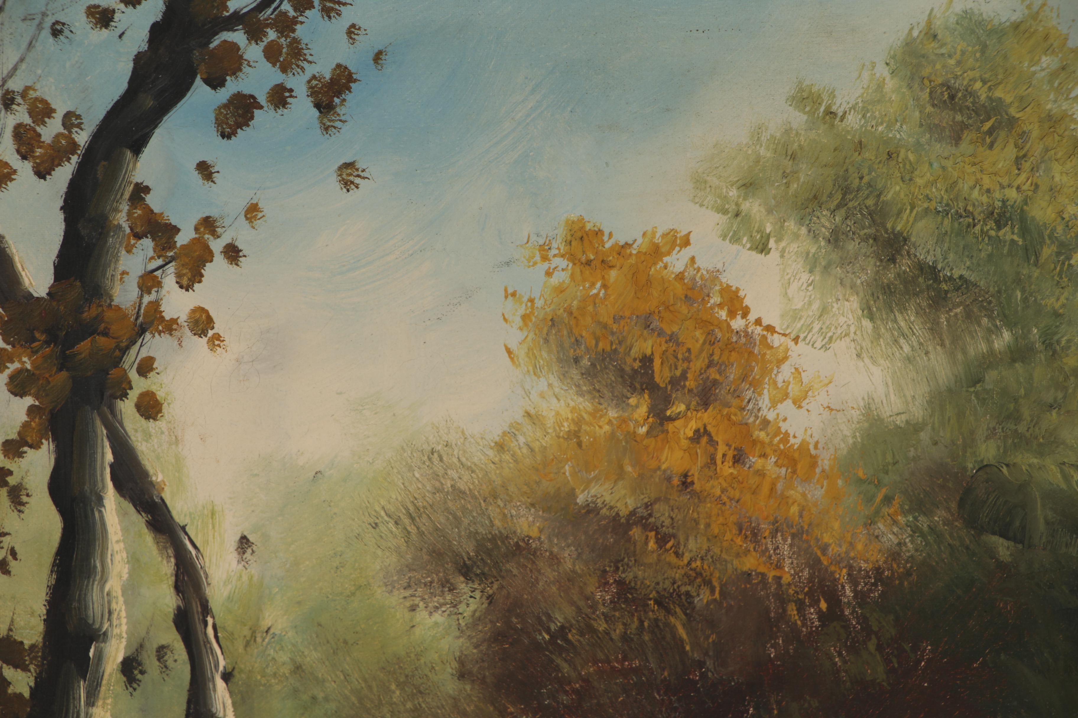 River Landscape Oil Painting, Mid-20th Century