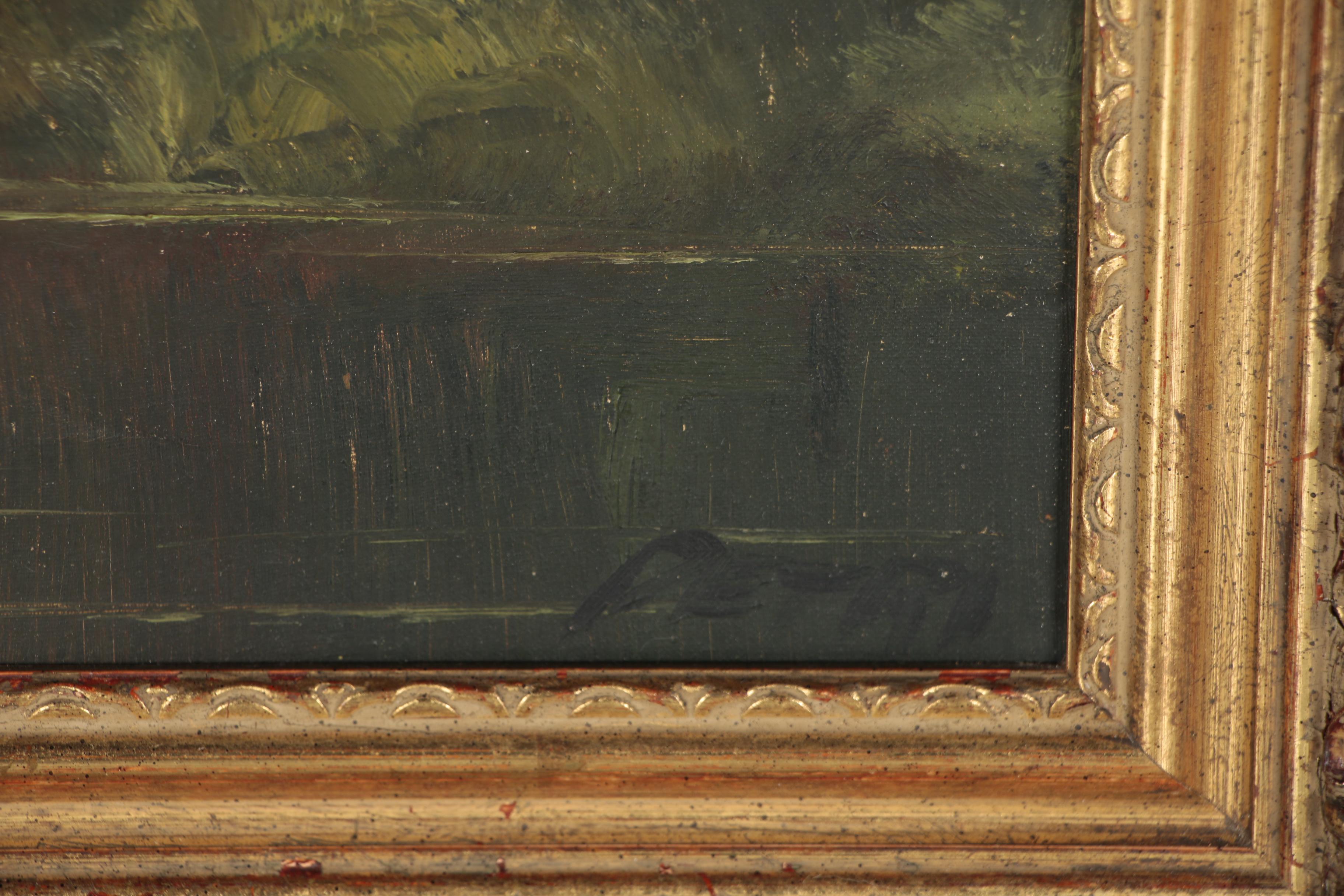 River Landscape Oil Painting, Mid-20th Century