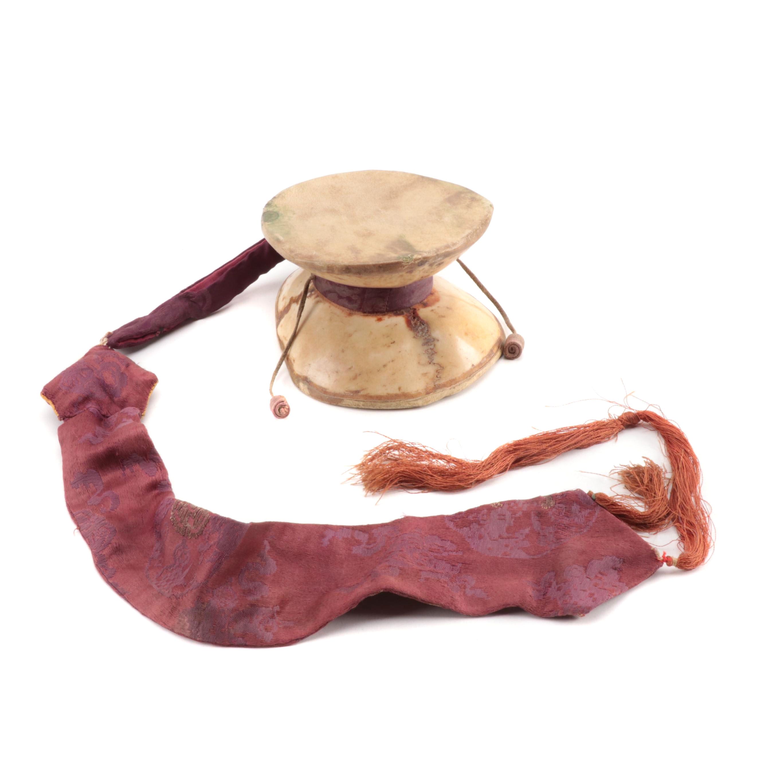 Tibetan Skull Damaru Drum, Early 20th Century