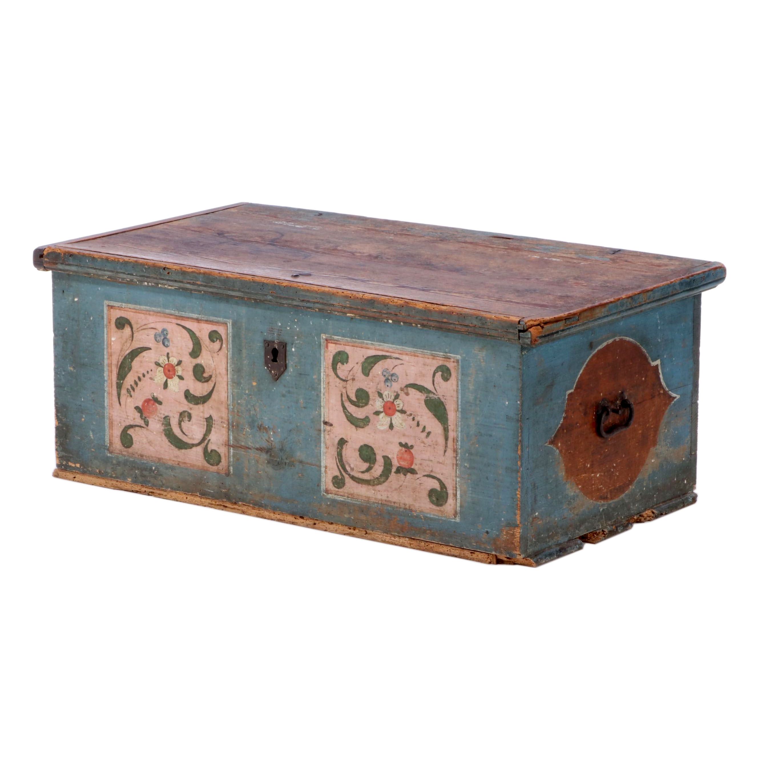 Continental Paint-Decorated Pine Blanket Chest, 19th Century