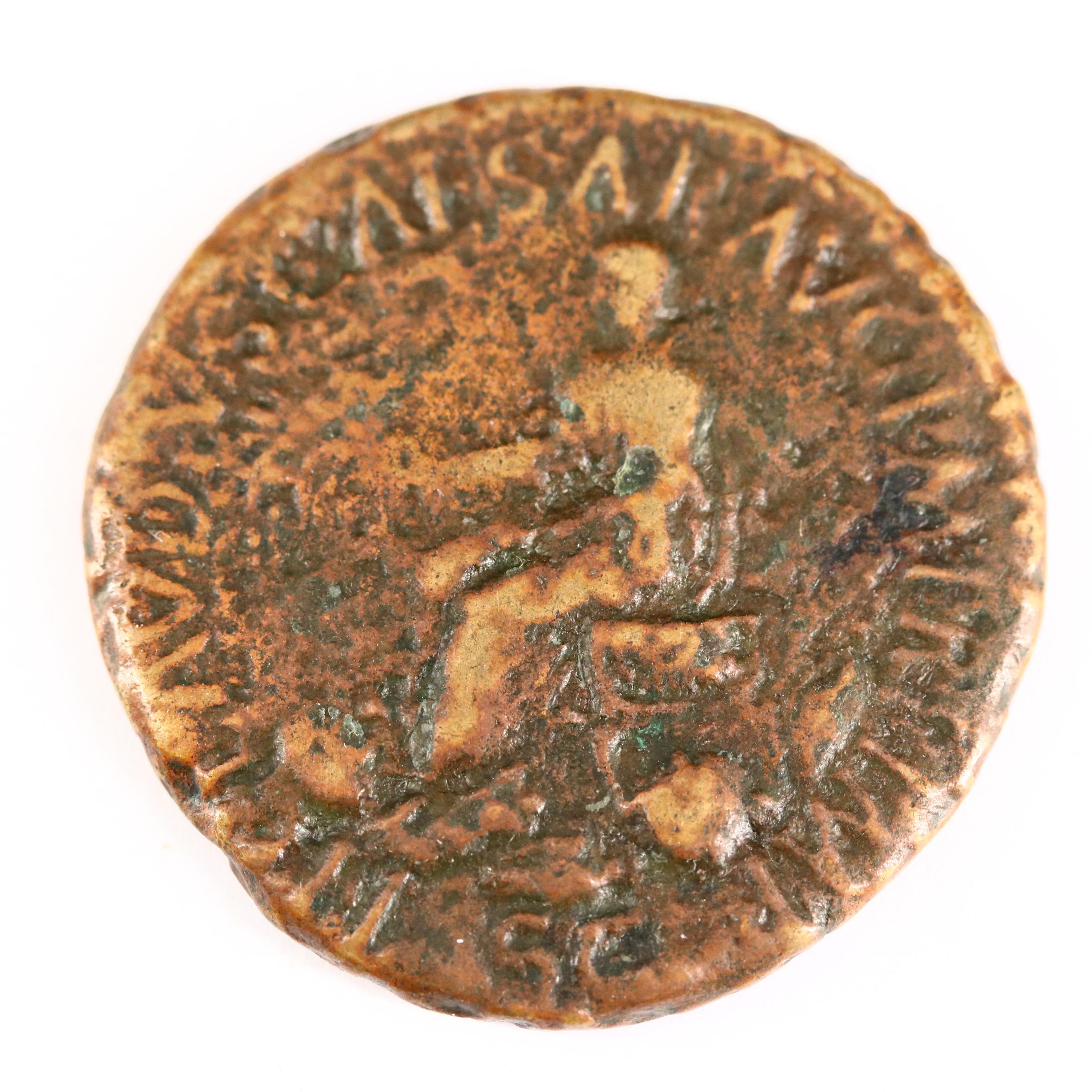 Ancient Roman Imperial AE Sestertius Coin of Nero Claudius Drusus, ca. 45 A.D.