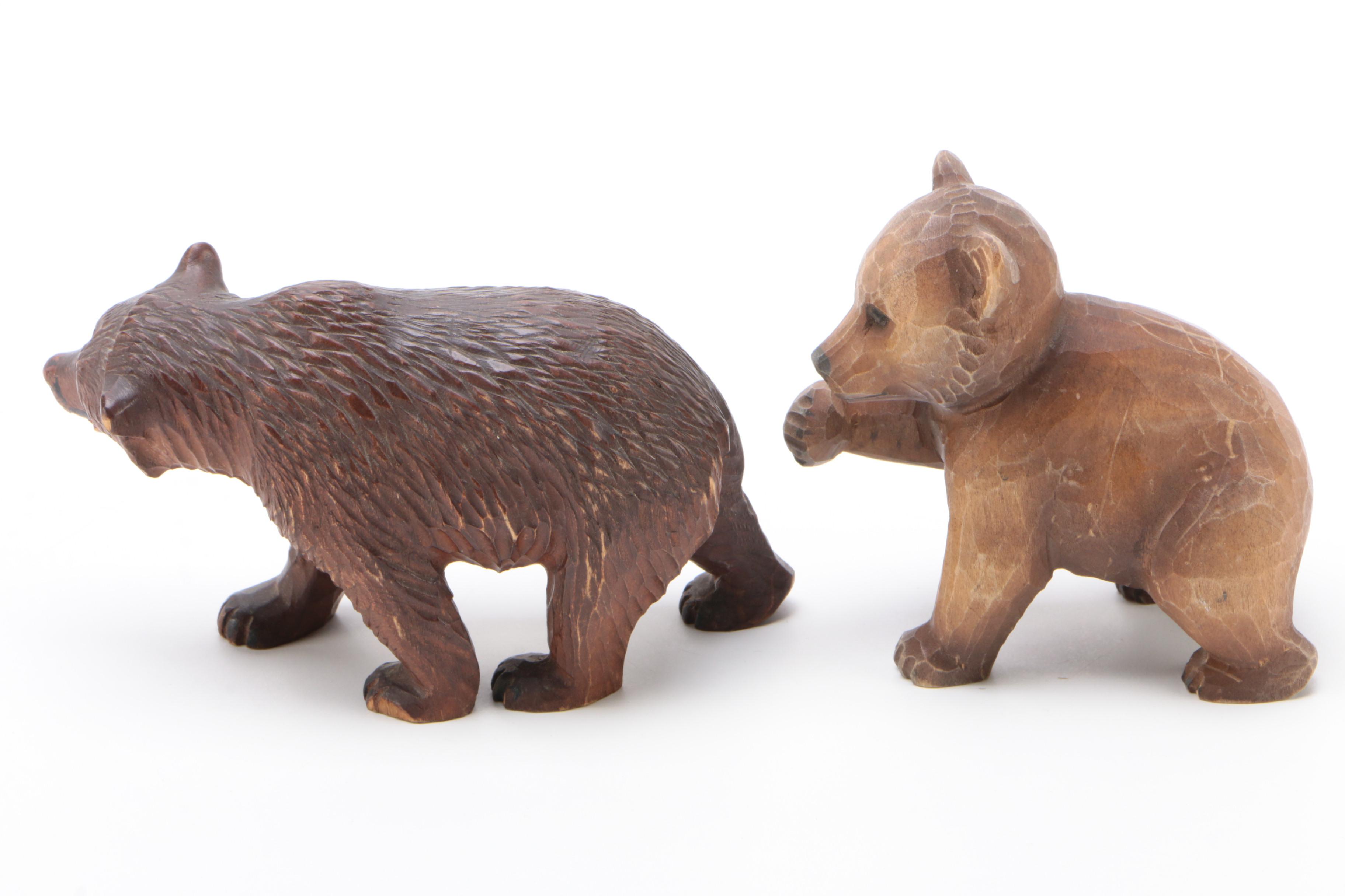 Group of Bear Figurines in Wood and Coal
