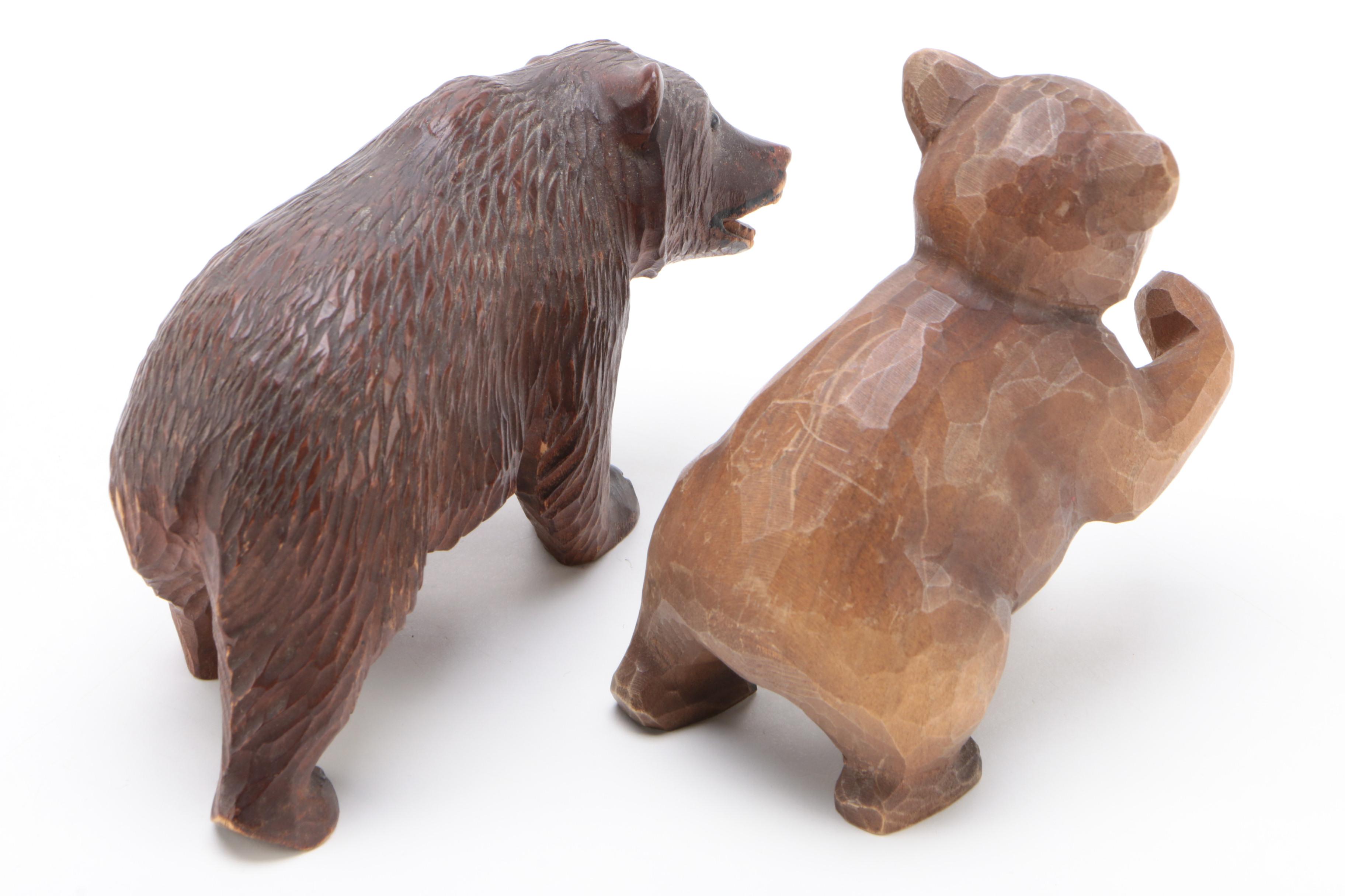 Group of Bear Figurines in Wood and Coal