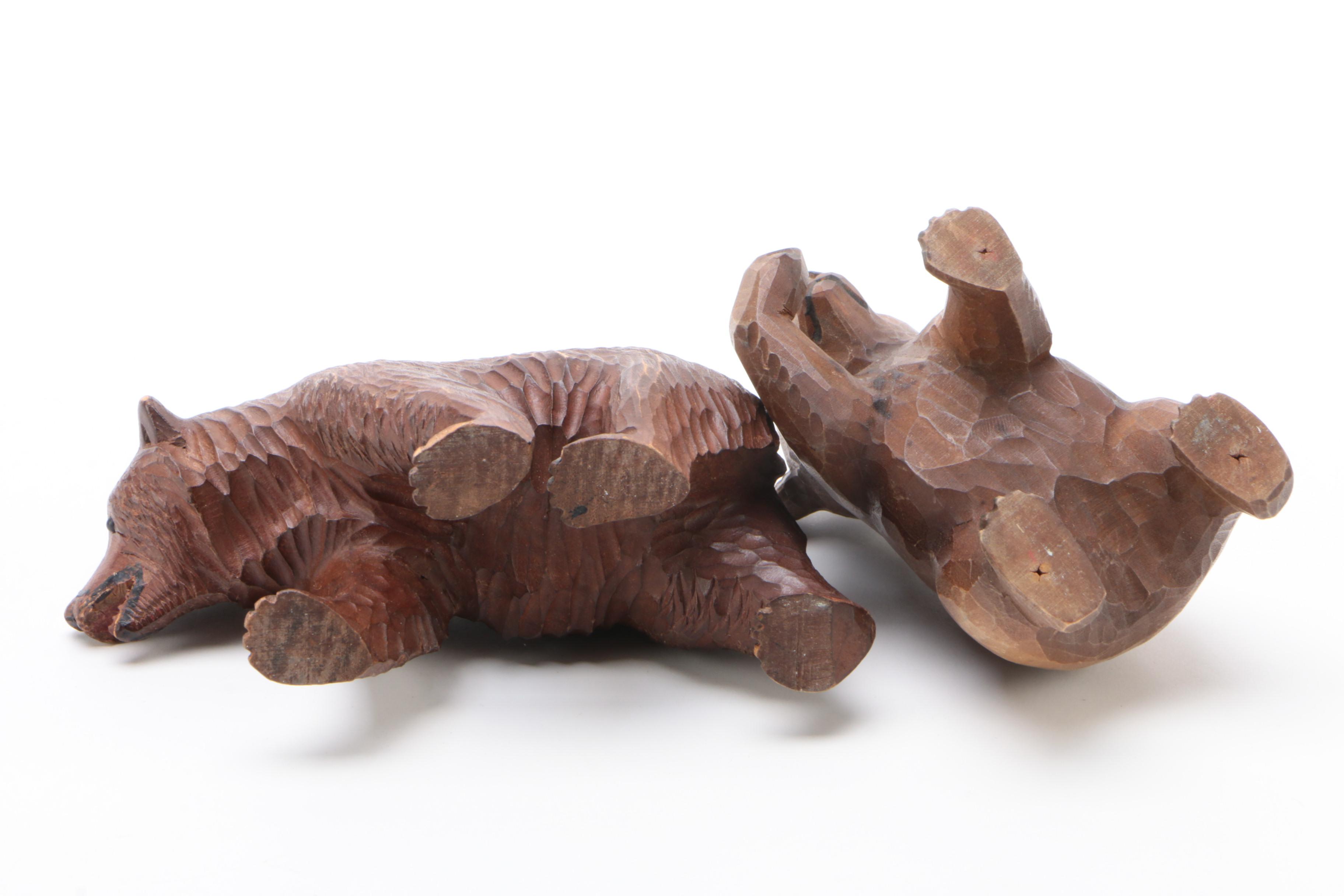 Group of Bear Figurines in Wood and Coal