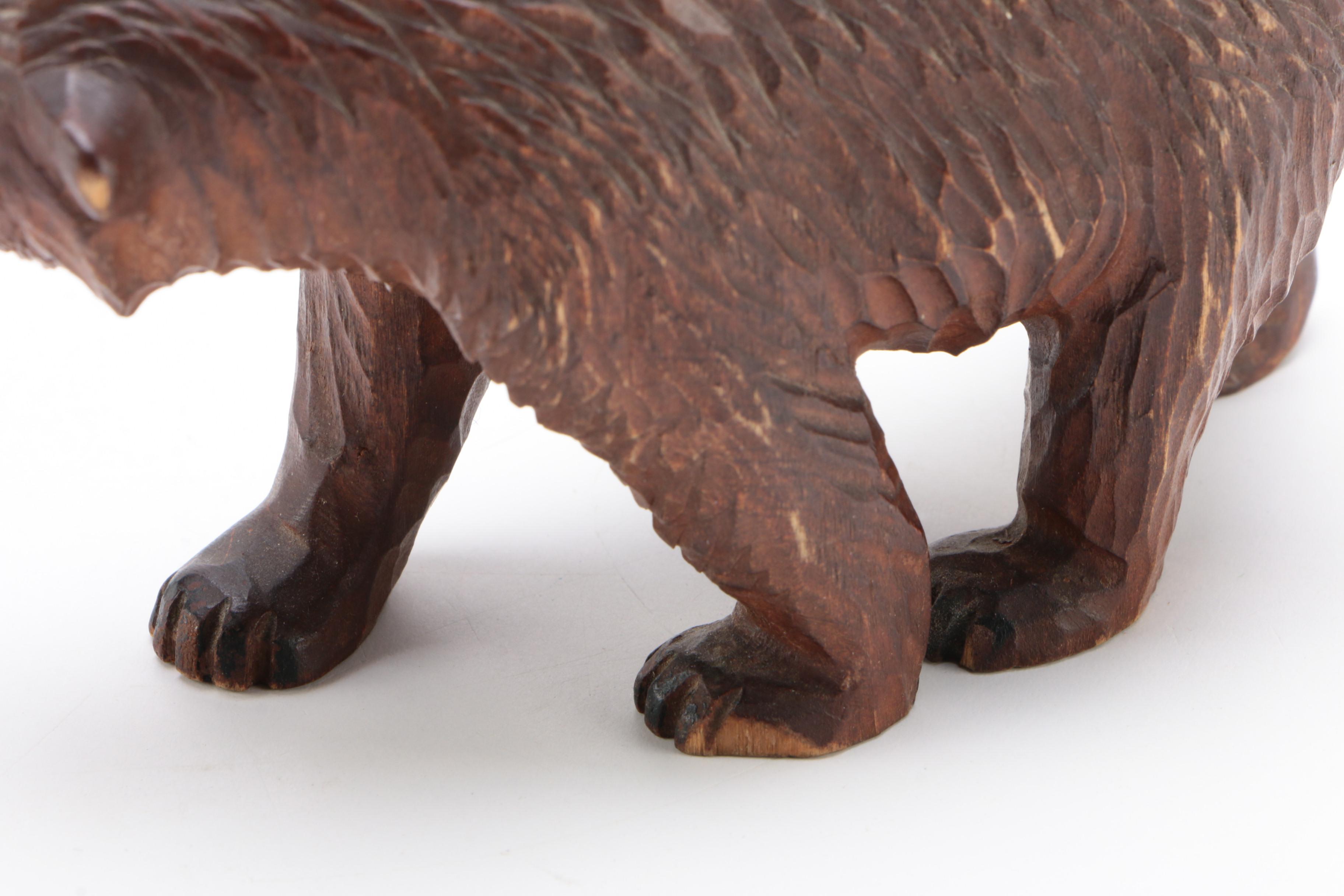 Group of Bear Figurines in Wood and Coal