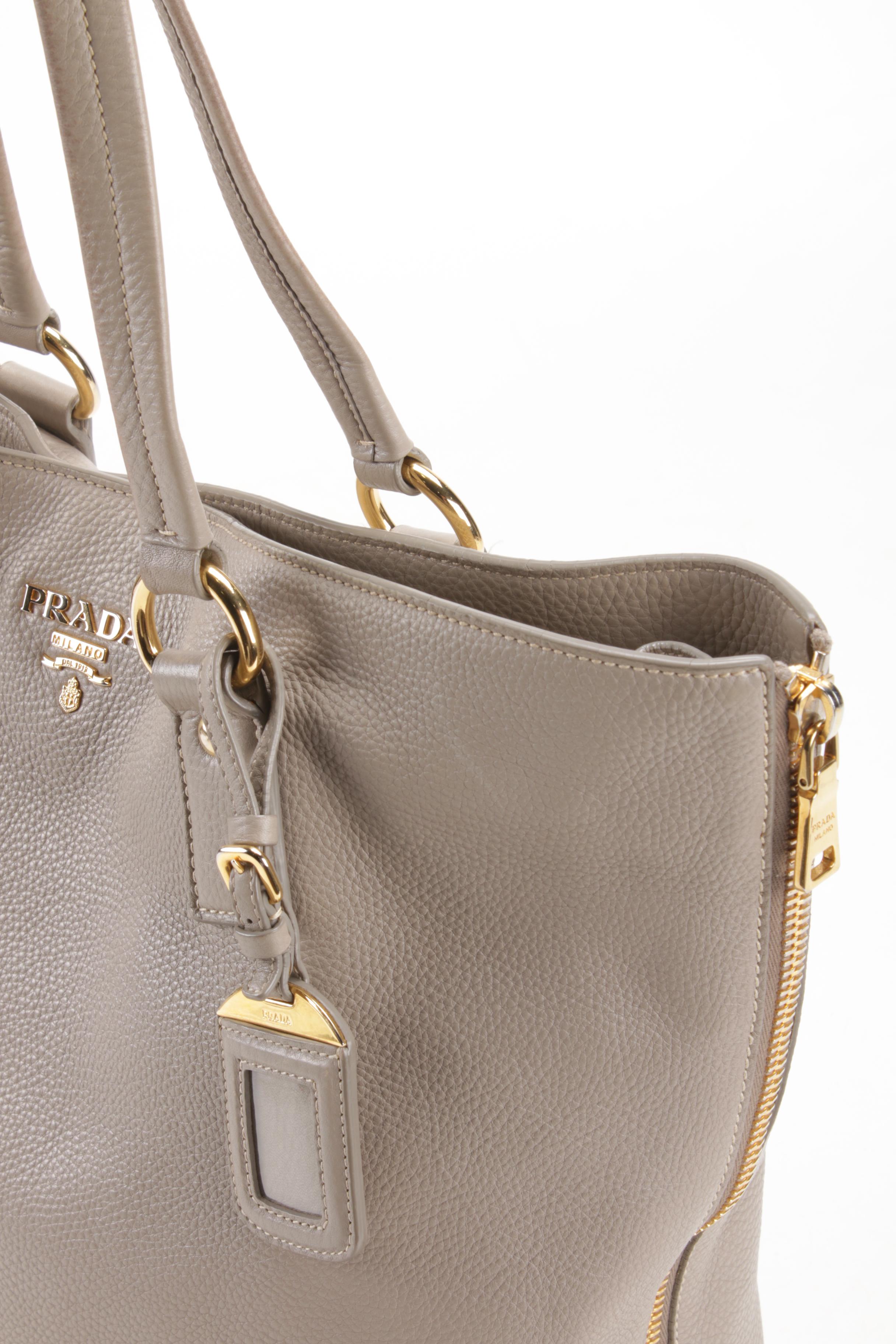 Prada Vitello Daino Leather Tote Shoulder Bag in Light Grey