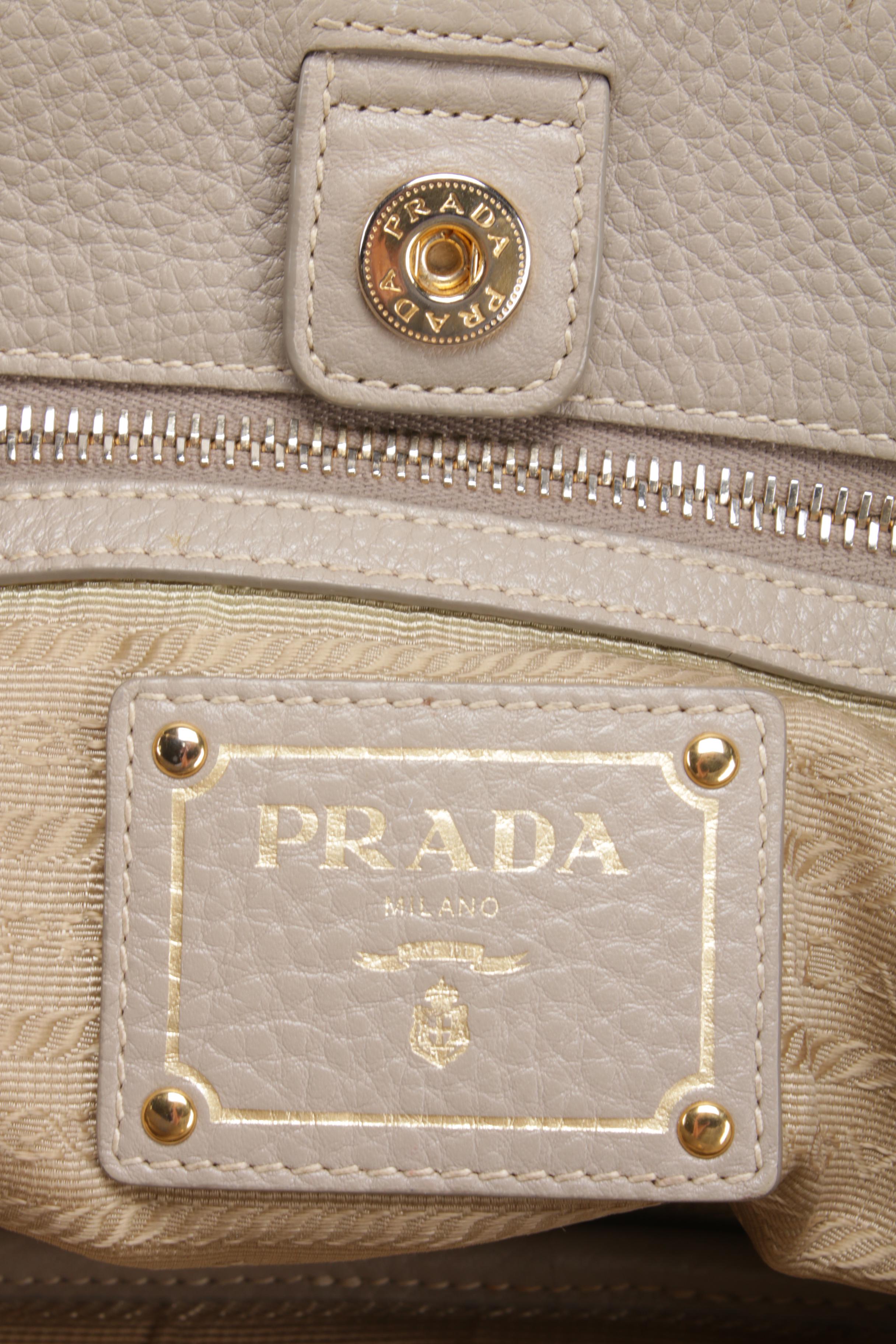 Prada Vitello Daino Leather Tote Shoulder Bag in Light Grey