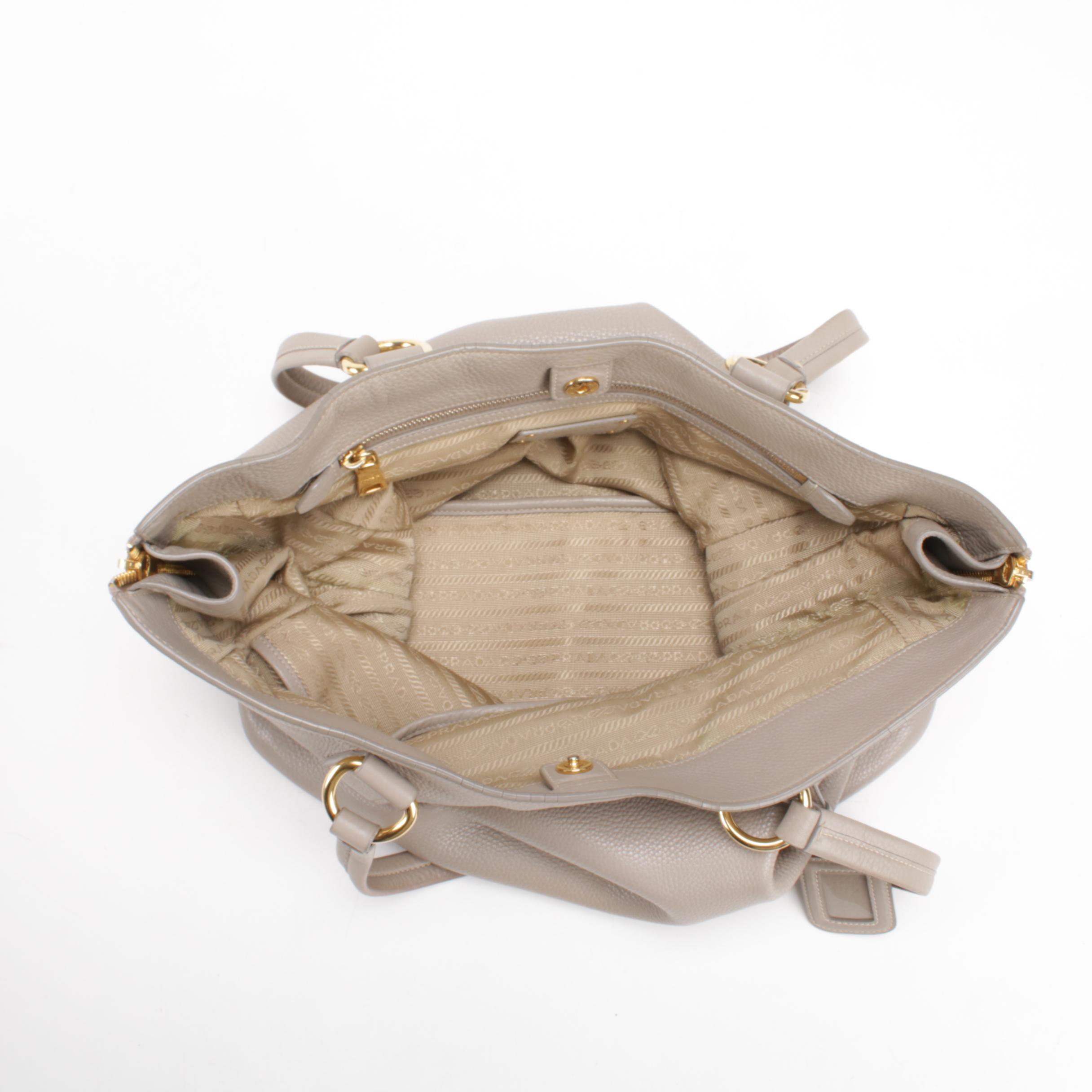 Prada Vitello Daino Leather Tote Shoulder Bag in Light Grey