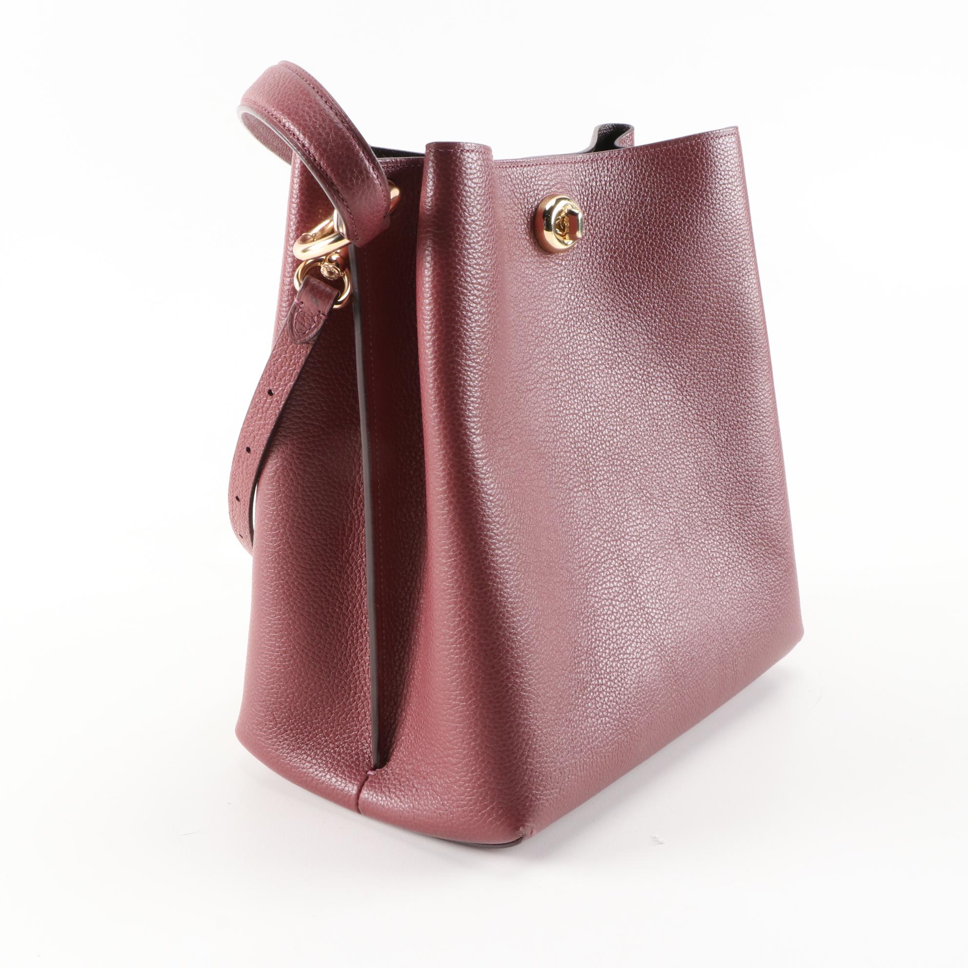 Coach Charlie Bucket Bag Crossbody in Burgundy Pebbled Leather