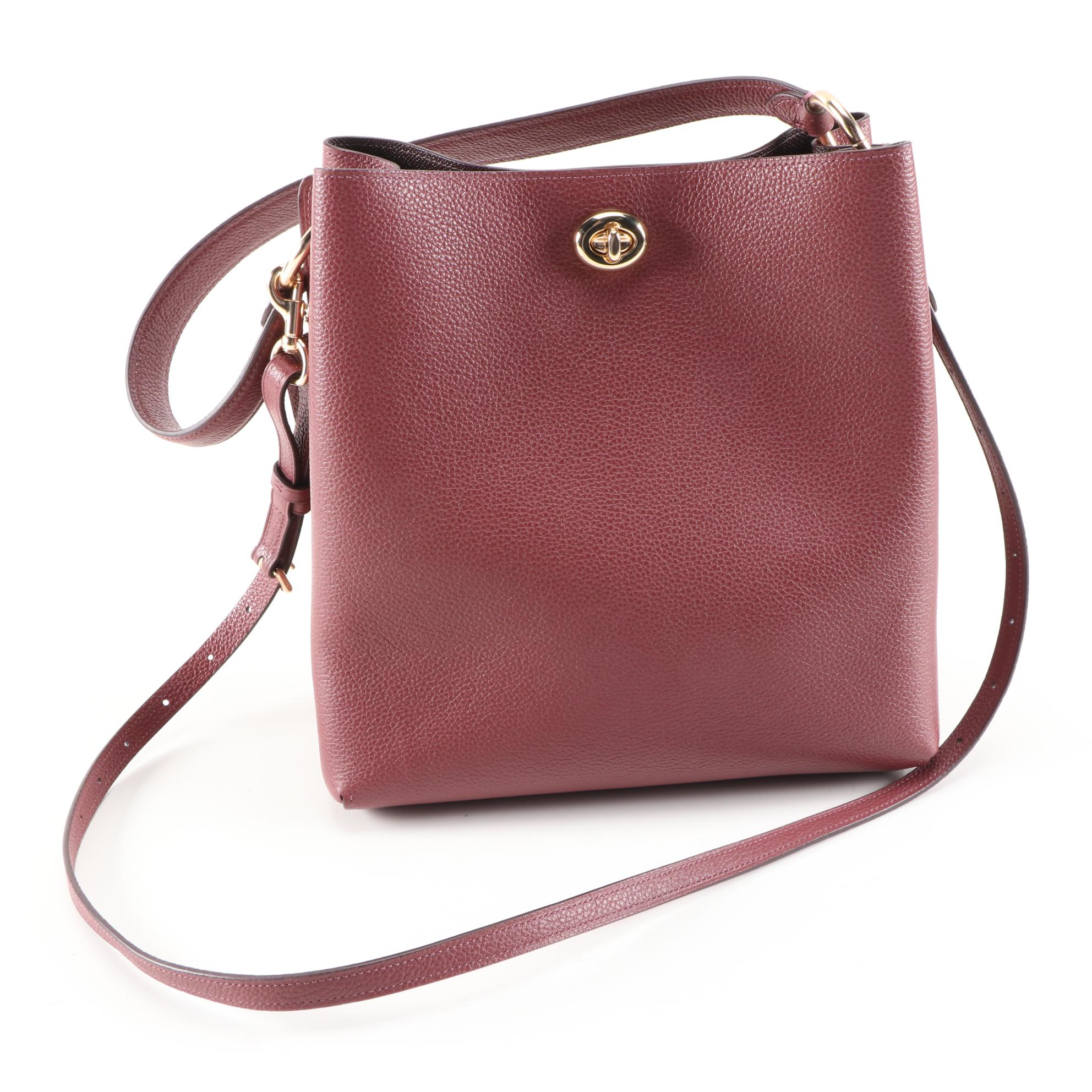 Coach Charlie Bucket Bag Crossbody in Burgundy Pebbled Leather