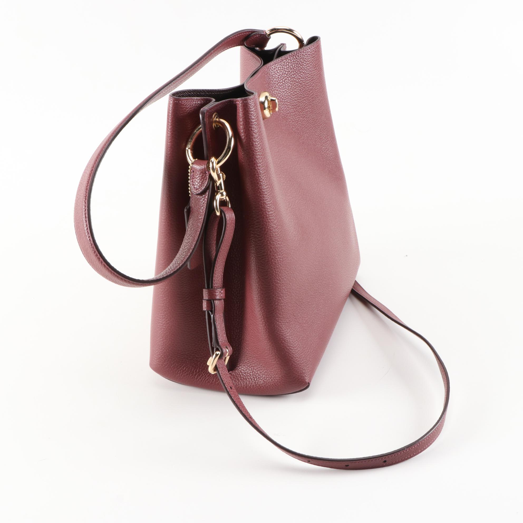 Coach Charlie Bucket Bag Crossbody in Burgundy Pebbled Leather