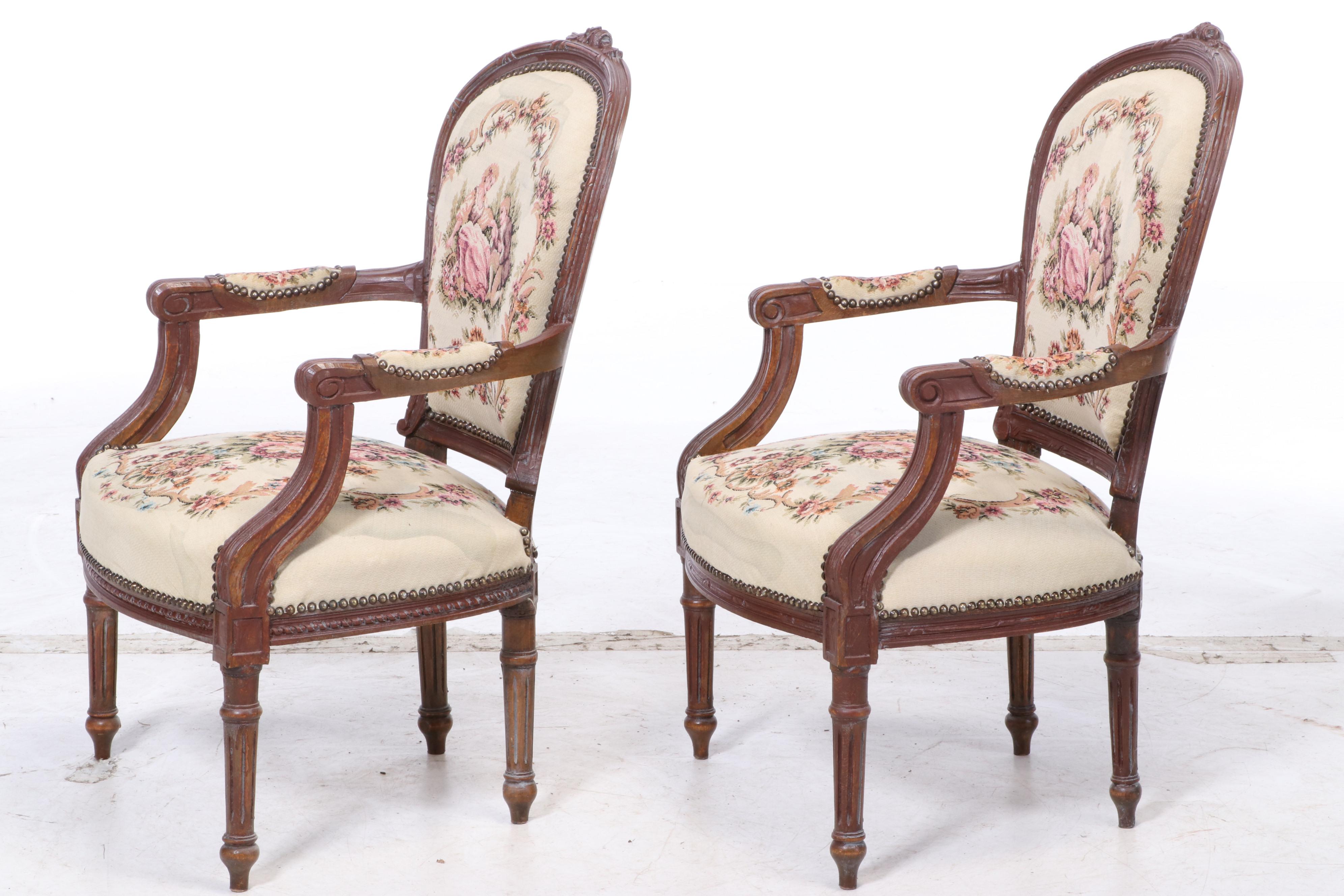 Pair of Louis XVI Style Beech Fauteuils