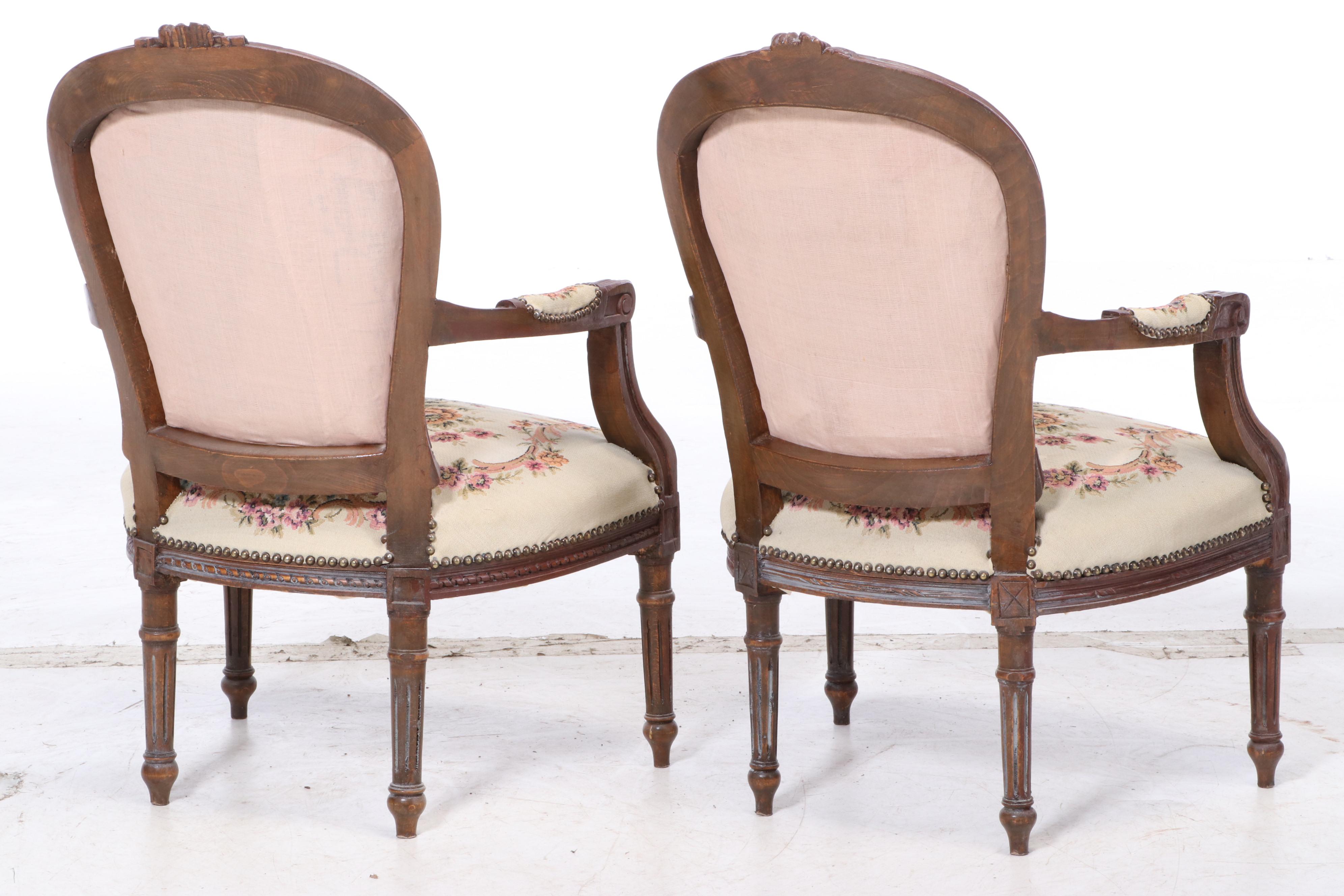 Pair of Louis XVI Style Beech Fauteuils