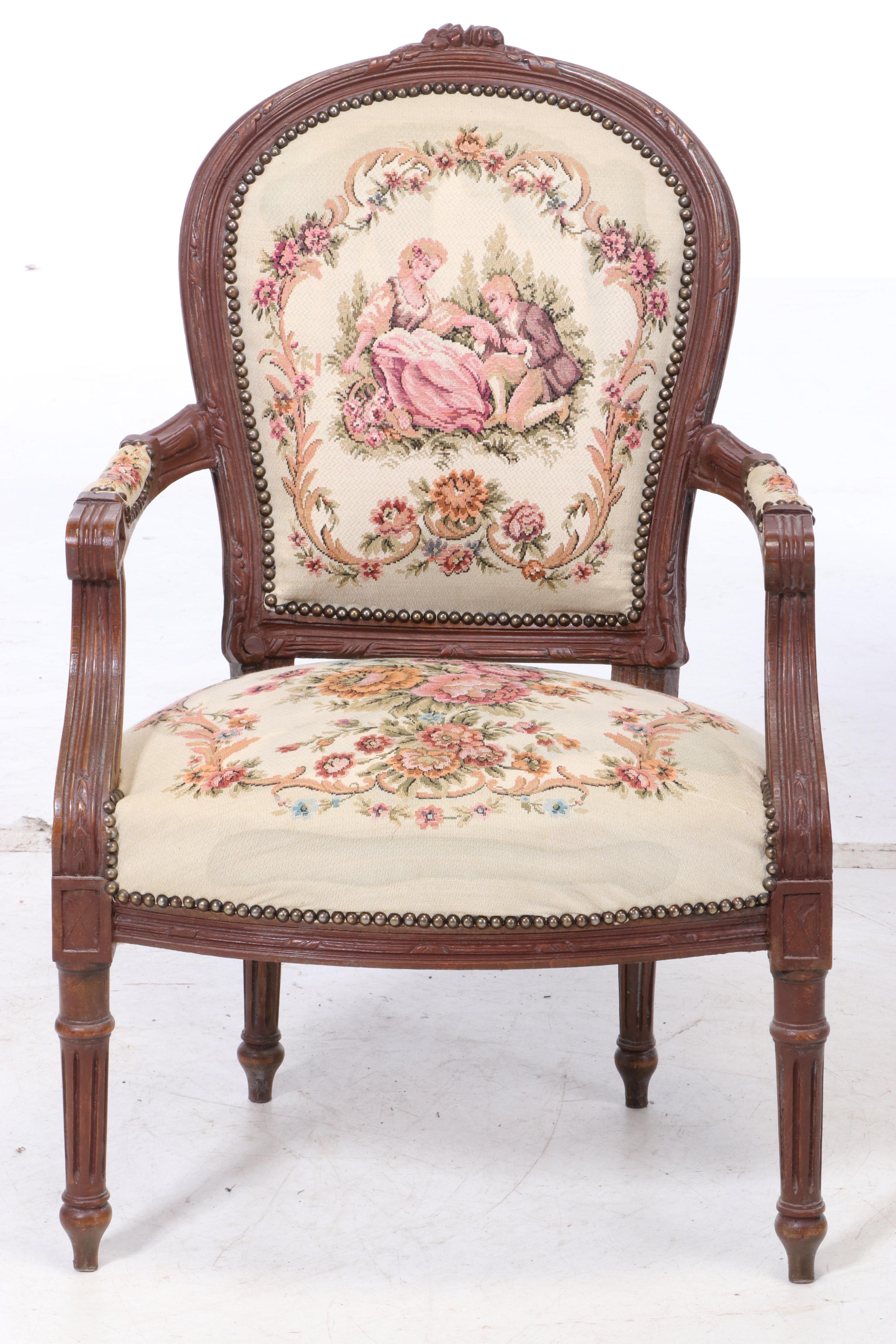 Pair of Louis XVI Style Beech Fauteuils