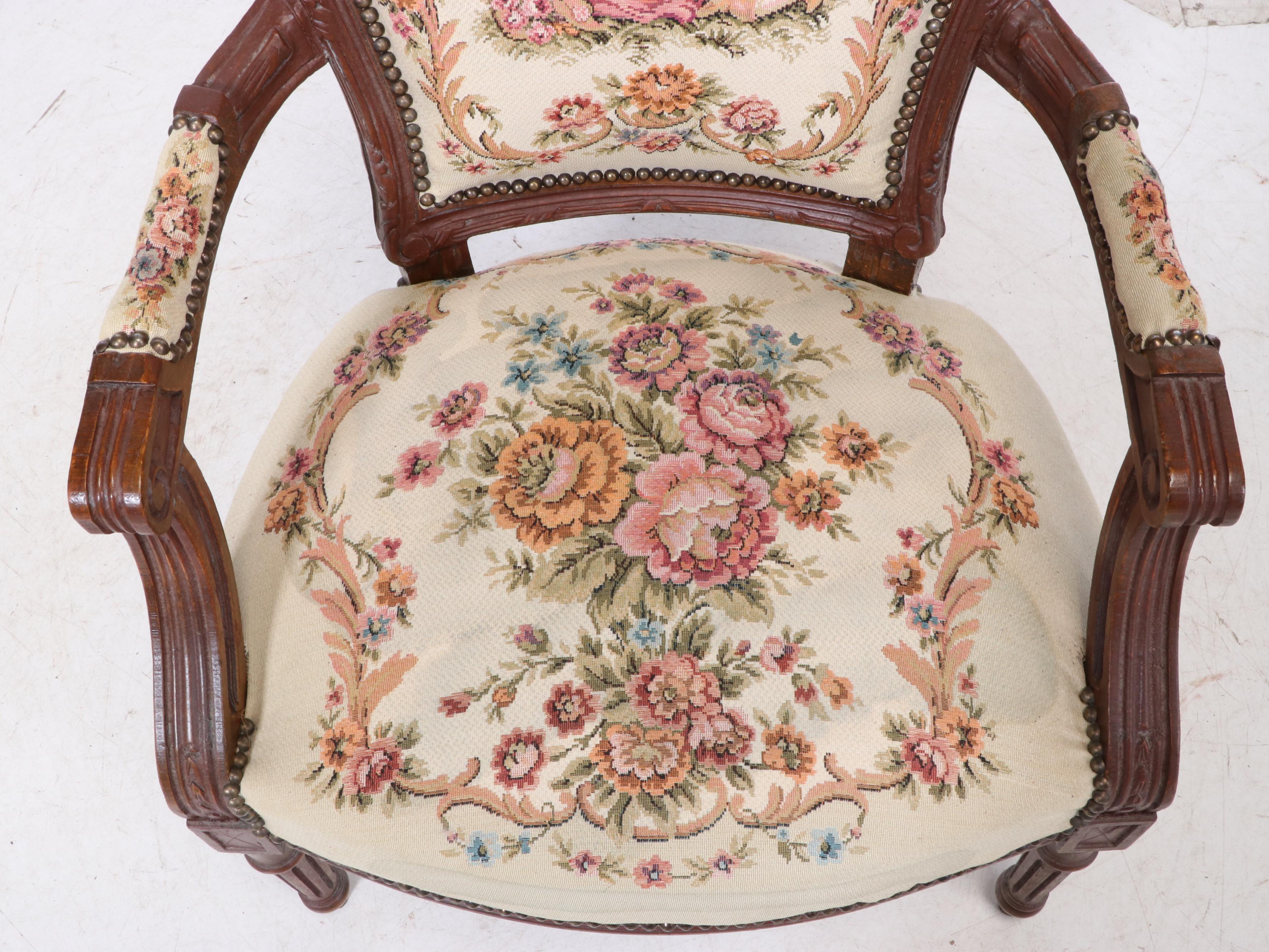 Pair of Louis XVI Style Beech Fauteuils