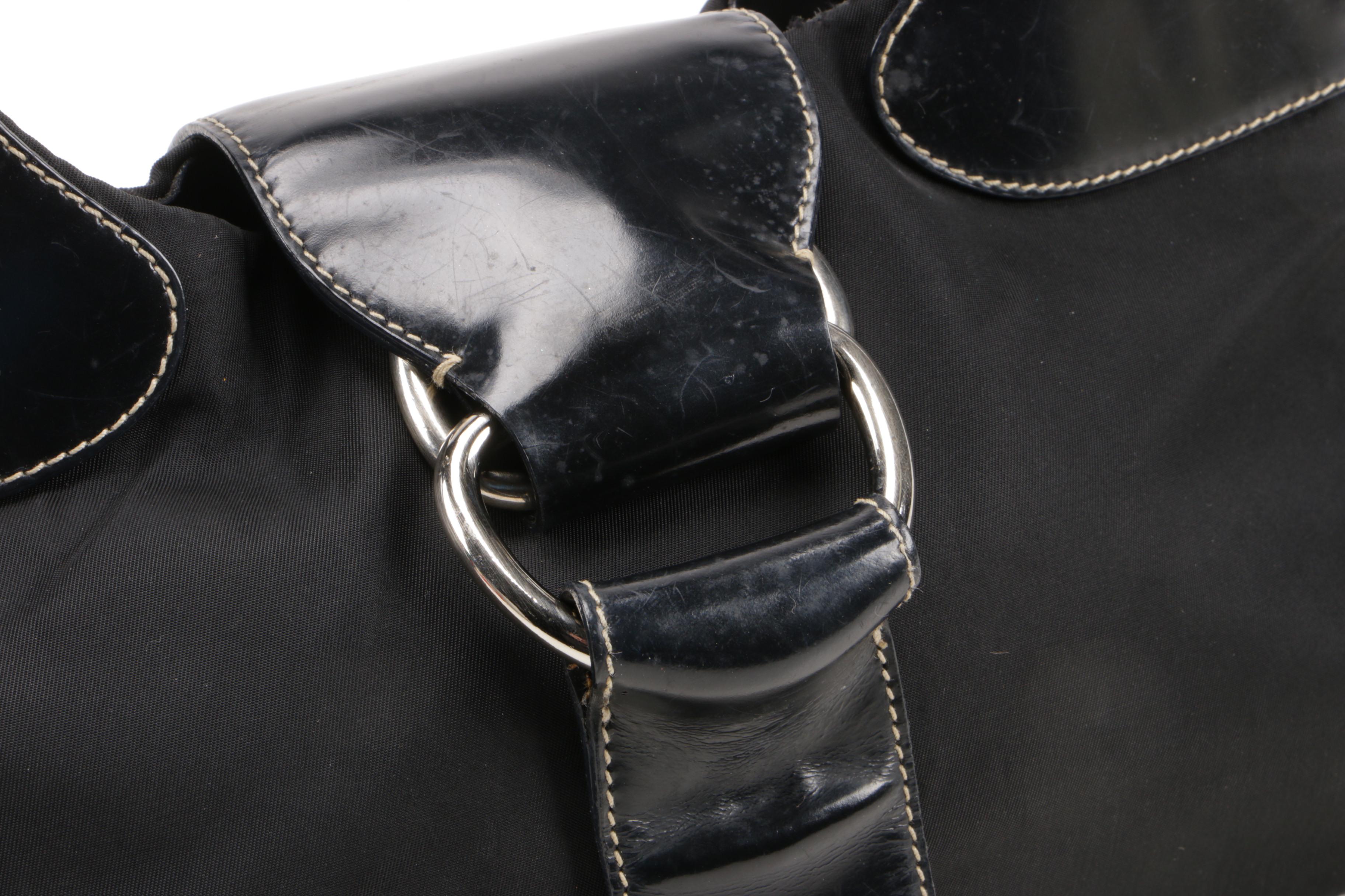 Prada Shoulder Bag in Nero Tessuto Nylon and Contrast Stitched Glazed Leather