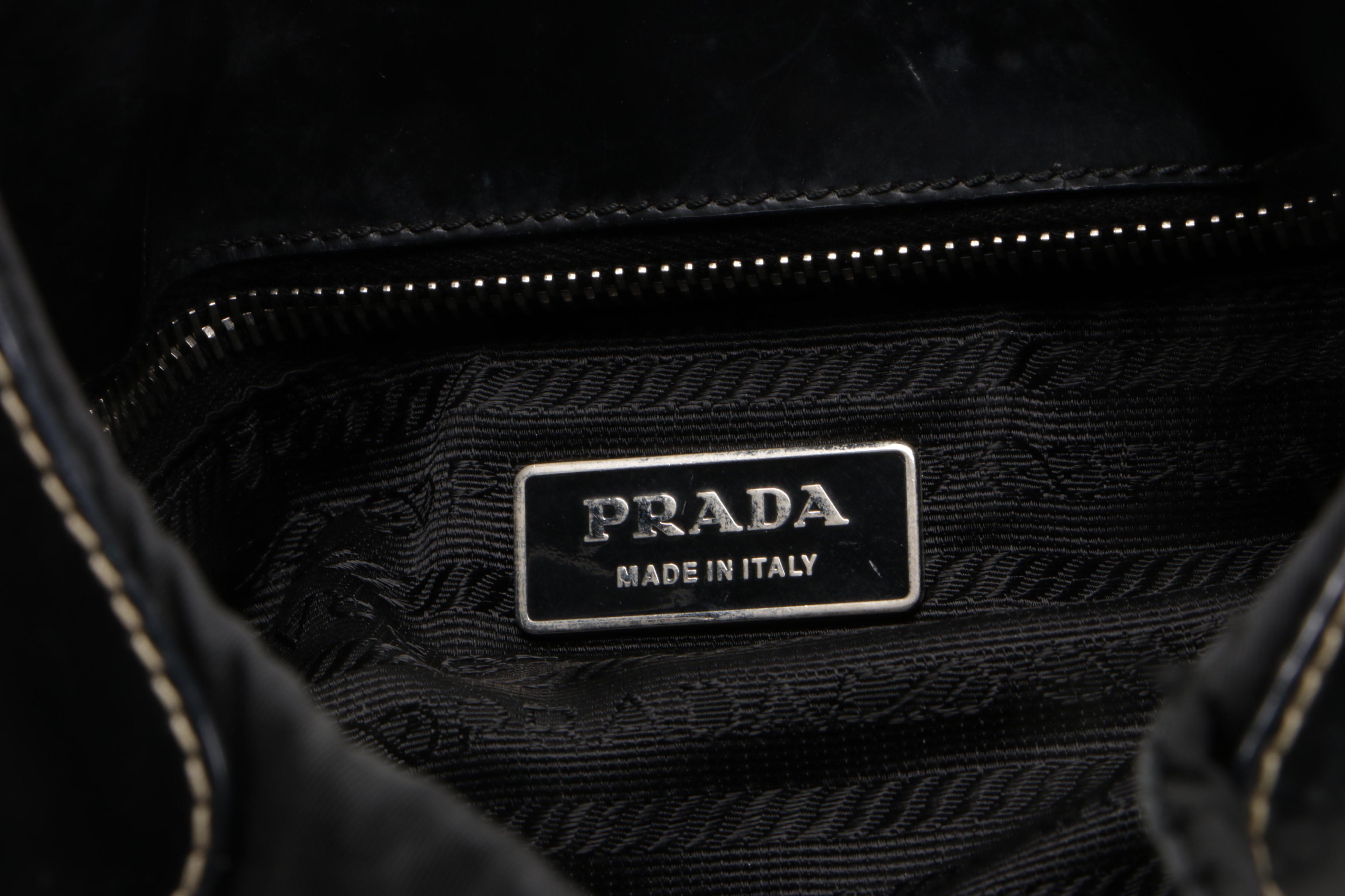 Prada Shoulder Bag in Nero Tessuto Nylon and Contrast Stitched Glazed Leather