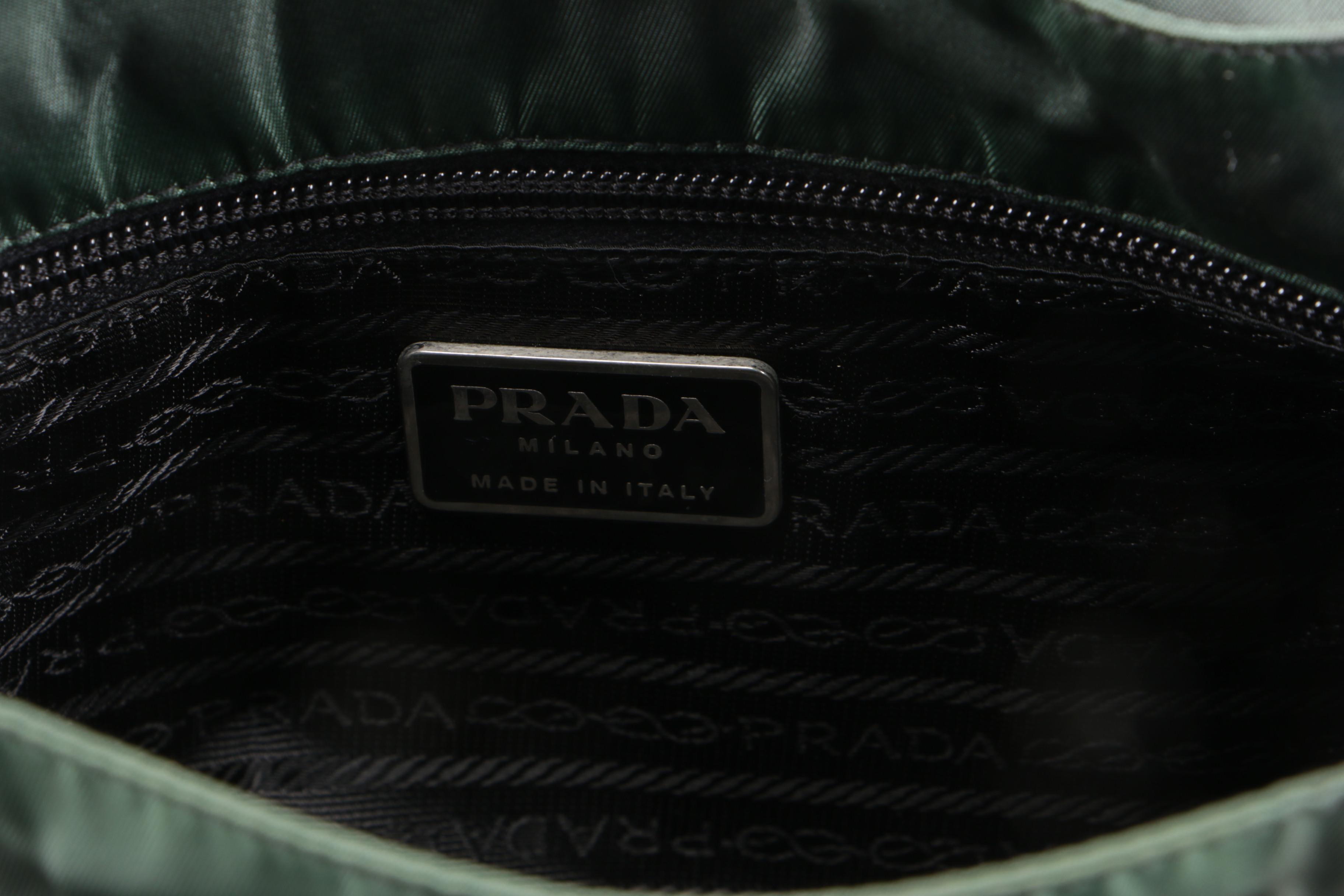 Prada Sailing Crossbody Bag in Dark Green Tessuto Nylon and Black Glazed Leather