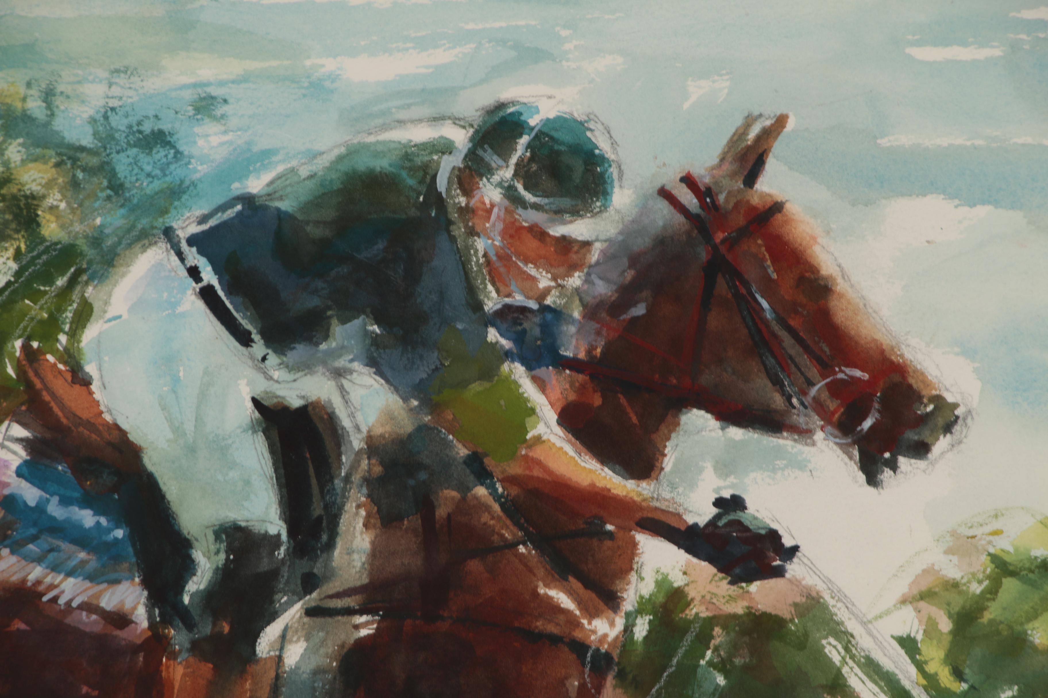 Arne Westerman Watercolor Painting of Polo Player on Horseback