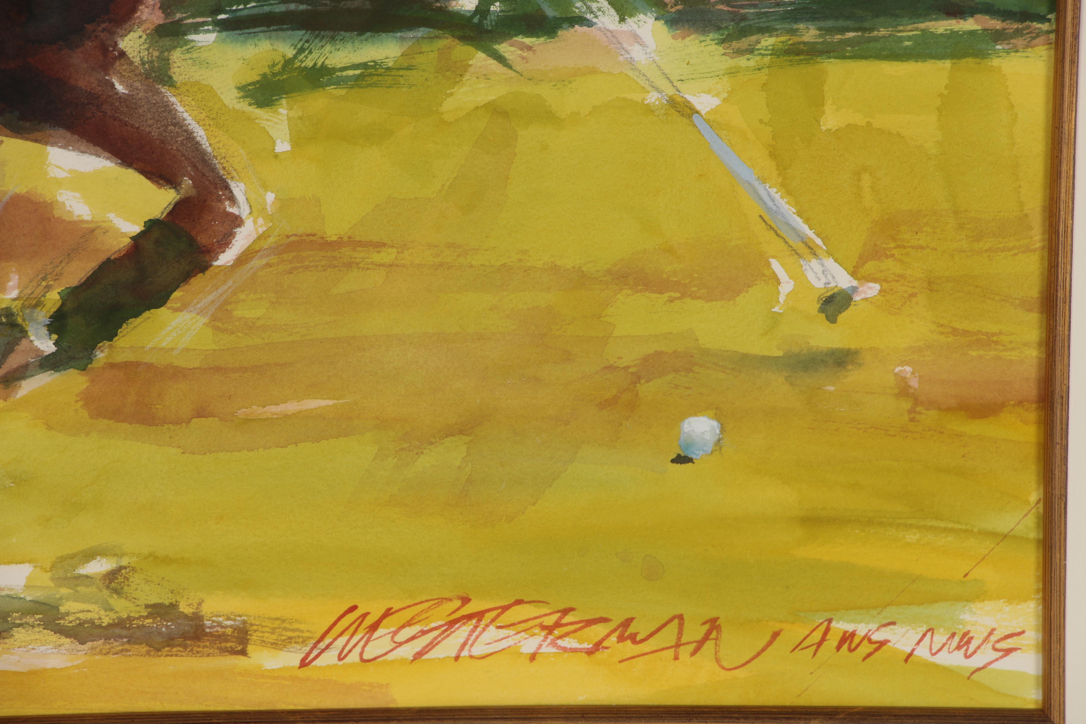 Arne Westerman Watercolor Painting of Polo Player on Horseback