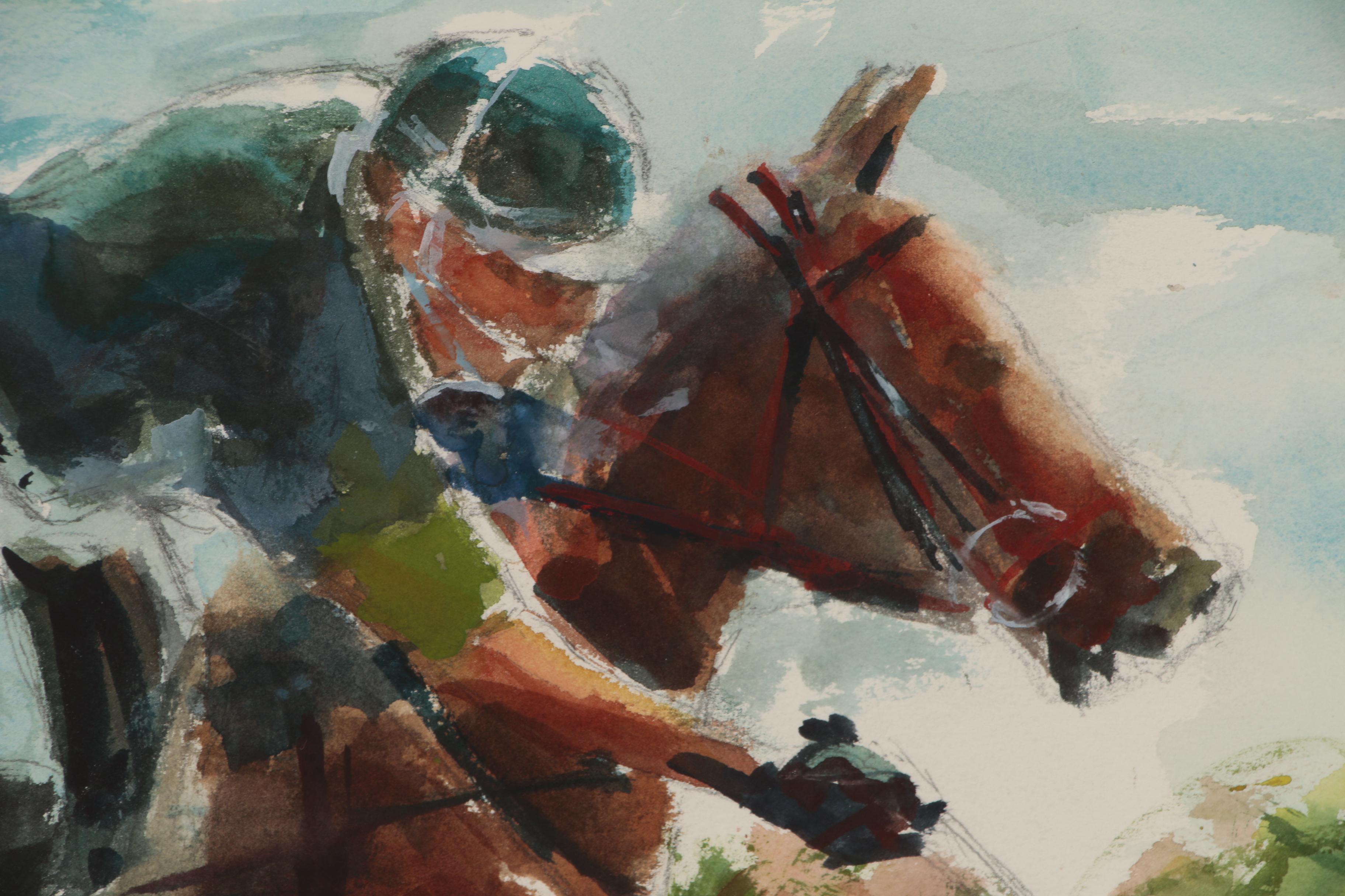 Arne Westerman Watercolor Painting of Polo Player on Horseback