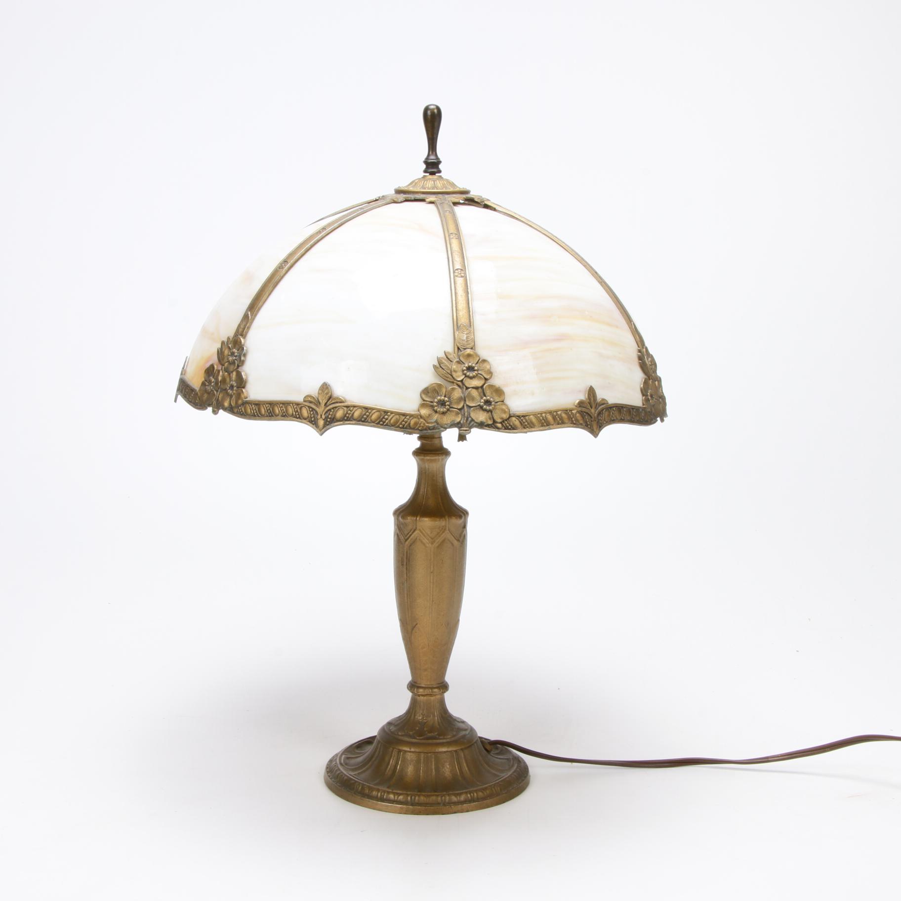 H.E. Rainaud Art Nouveau Slag Glass Table Lamp, Early 20th Century