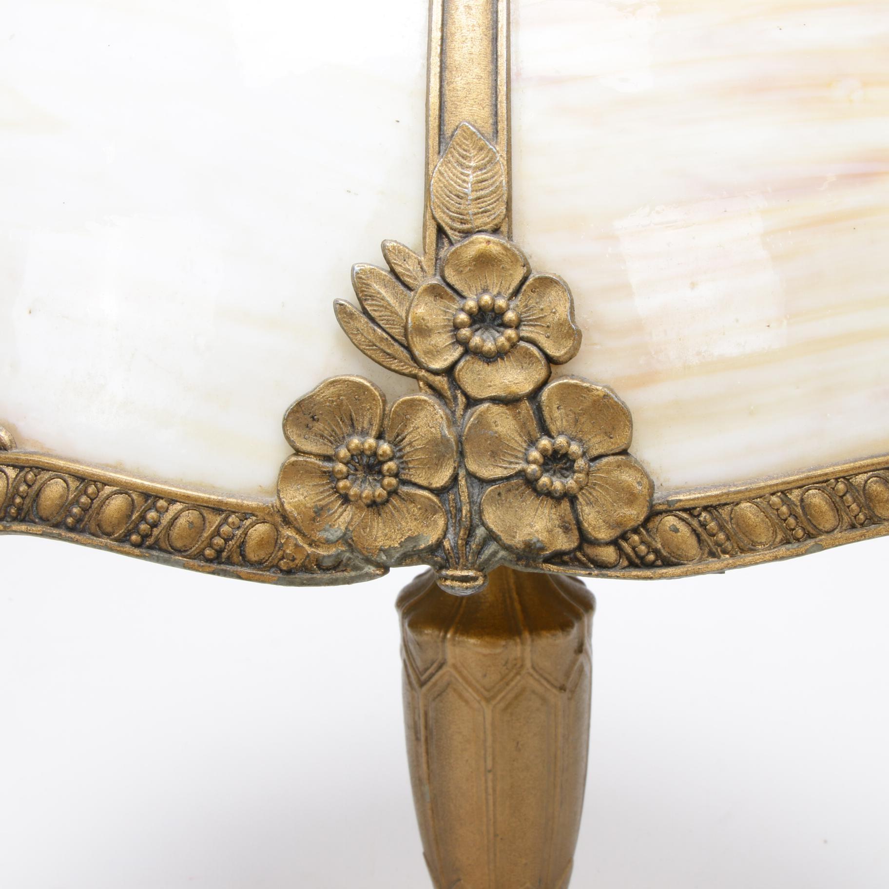 H.E. Rainaud Art Nouveau Slag Glass Table Lamp, Early 20th Century