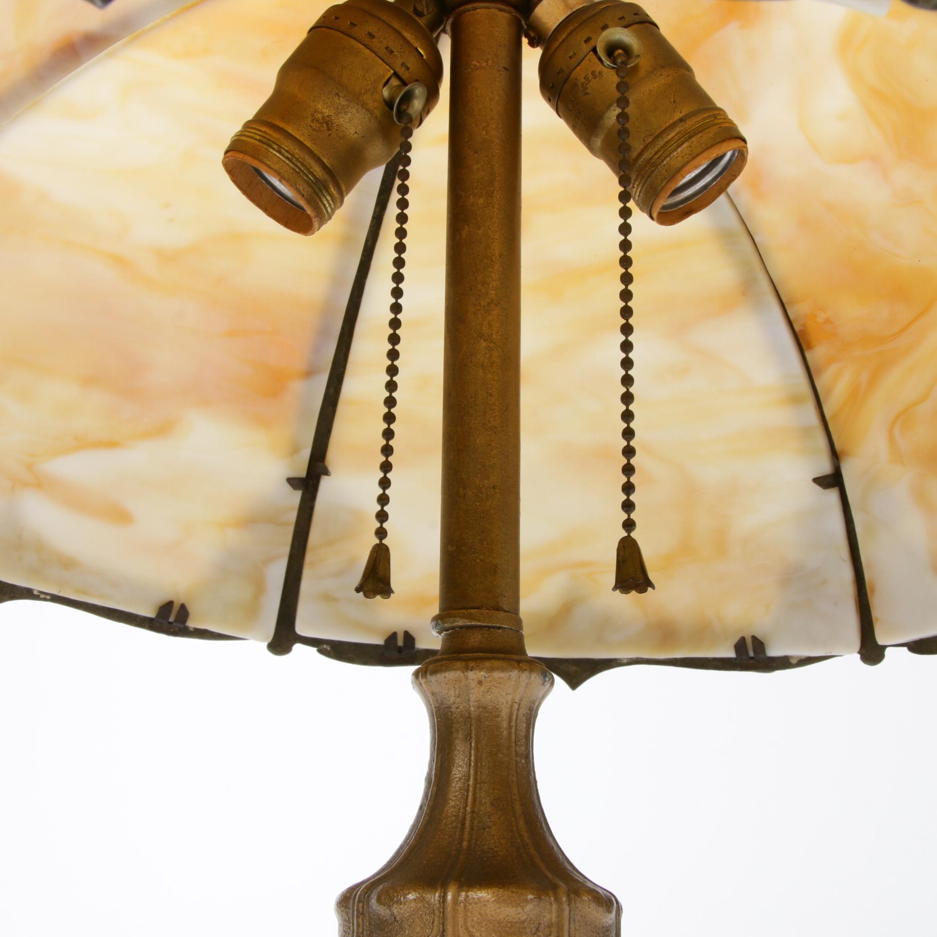H.E. Rainaud Art Nouveau Slag Glass Table Lamp, Early 20th Century