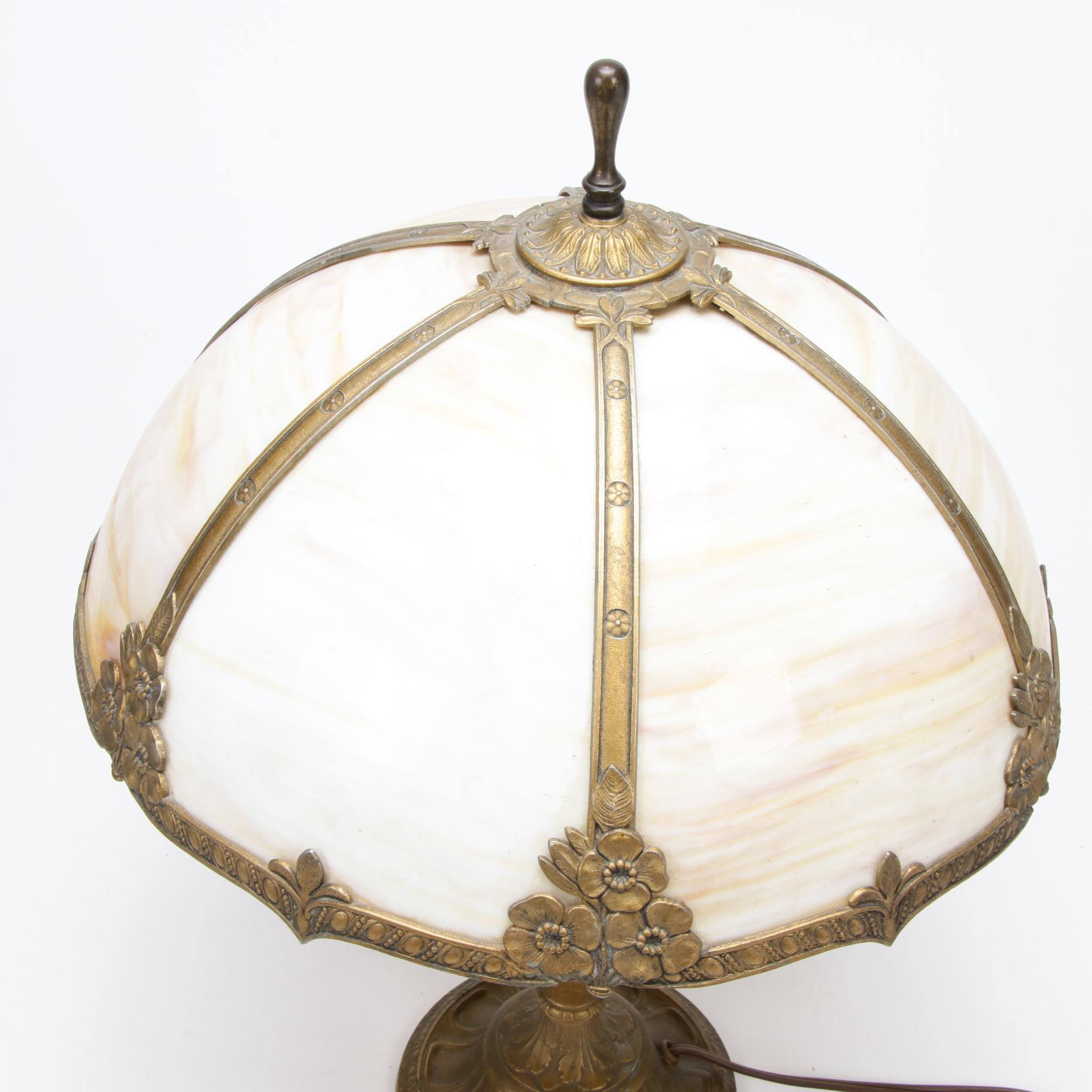 H.E. Rainaud Art Nouveau Slag Glass Table Lamp, Early 20th Century