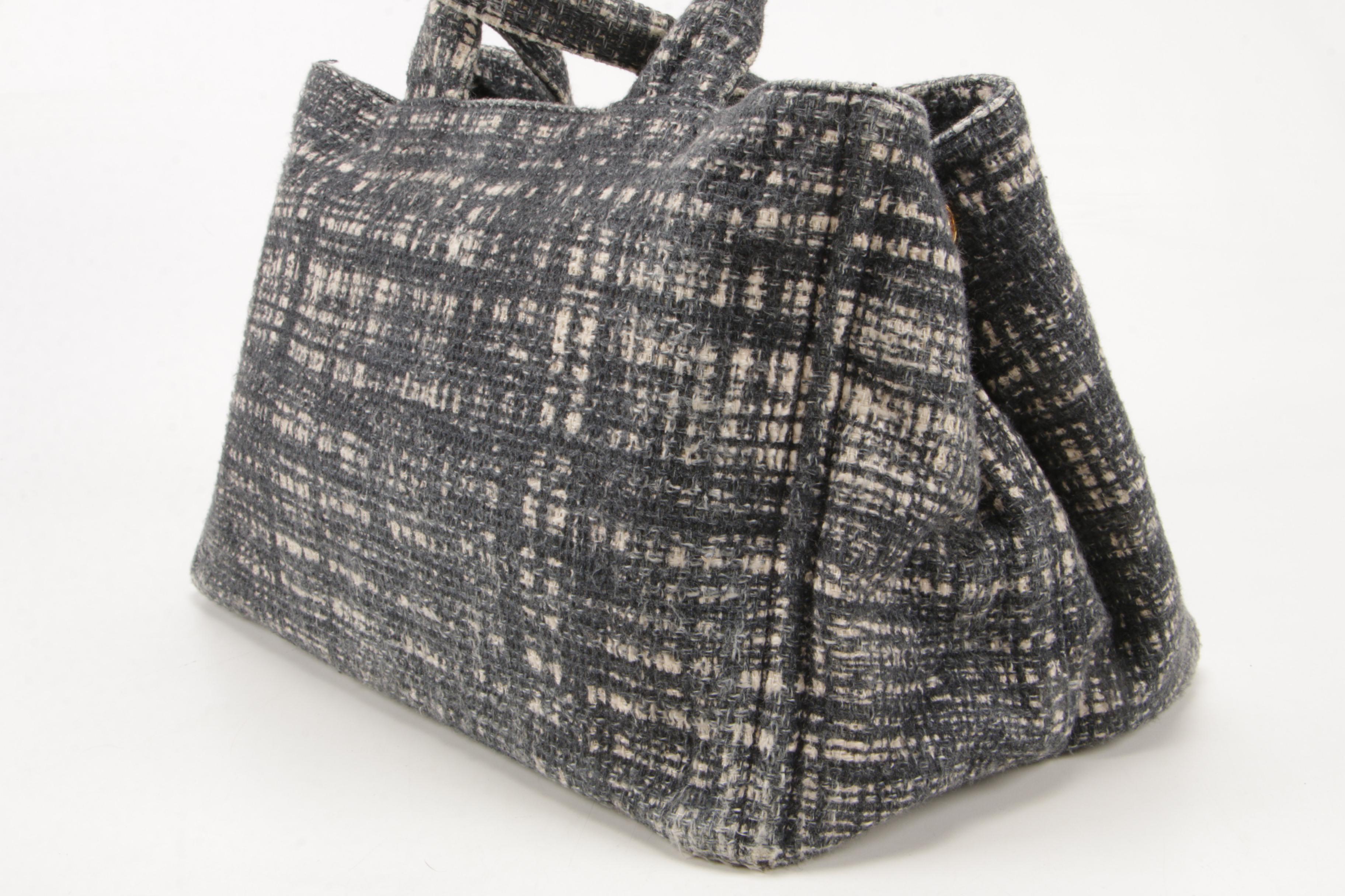 Prada Nero Tweed Canapa Tote Bag