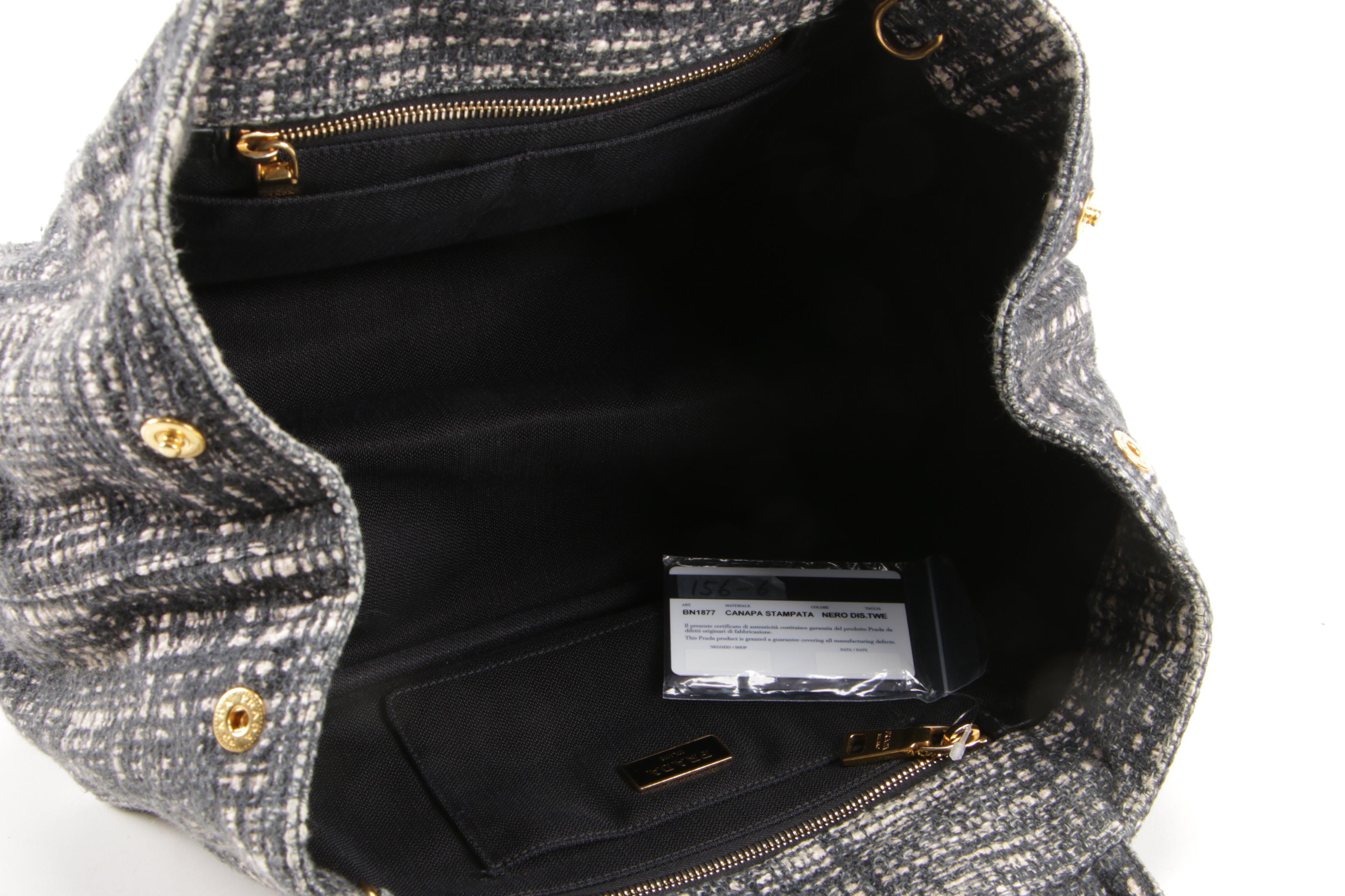 Prada Nero Tweed Canapa Tote Bag
