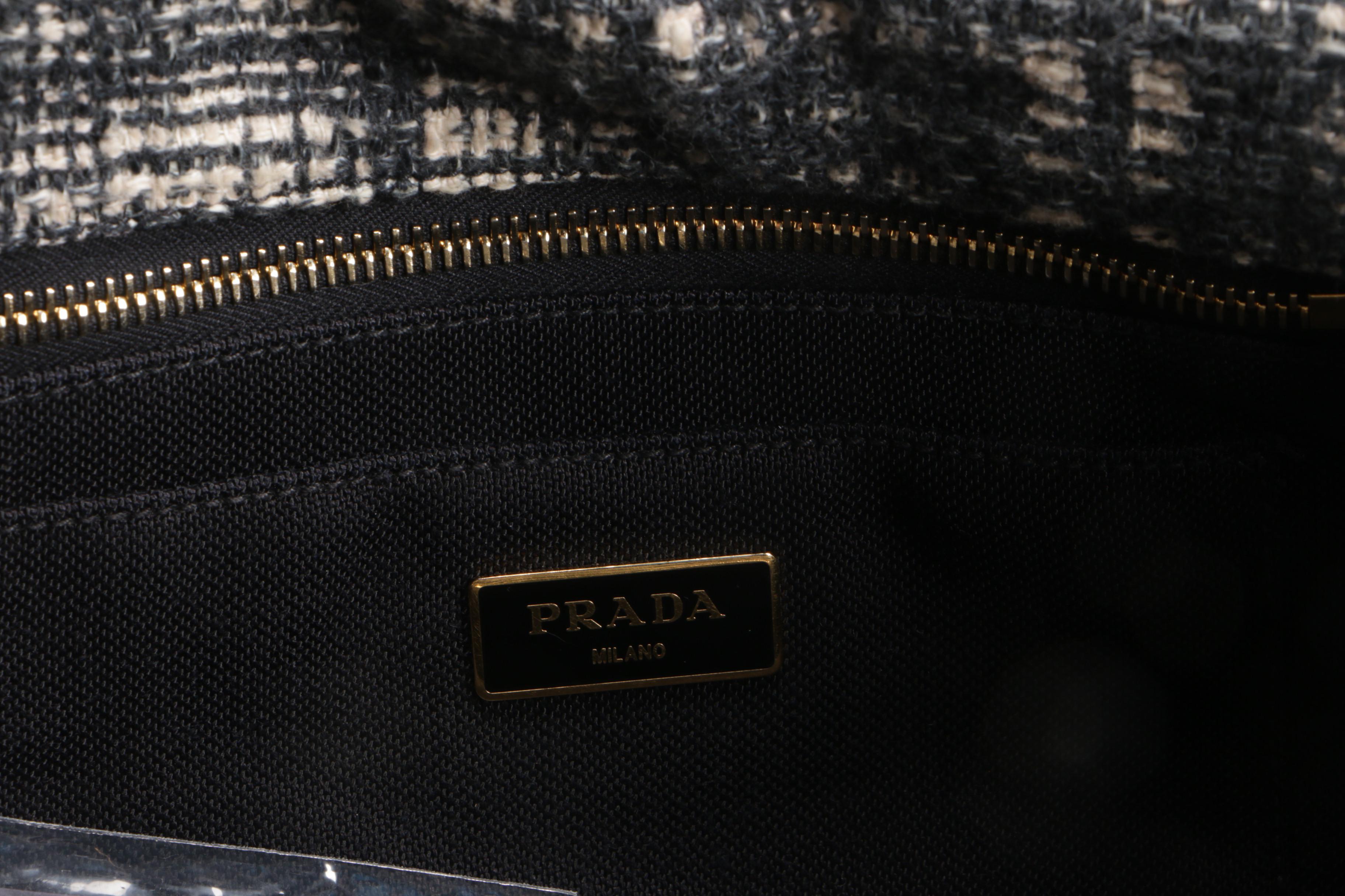 Prada Nero Tweed Canapa Tote Bag